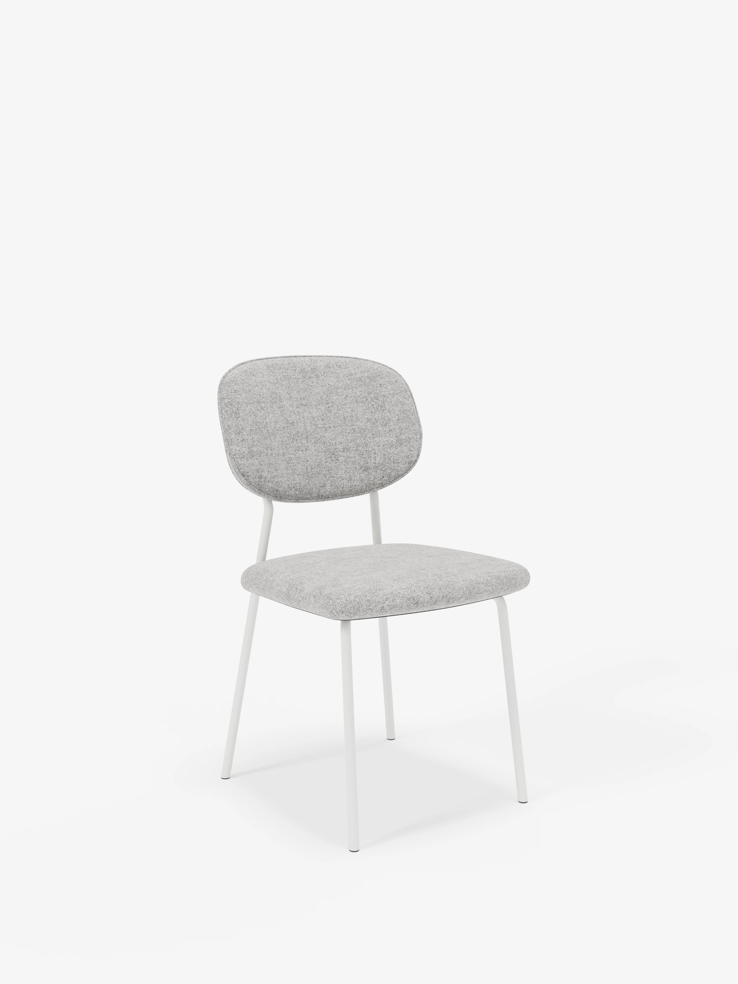Ellis chaise en tissu gris clair avec pieds en métal peint blanc