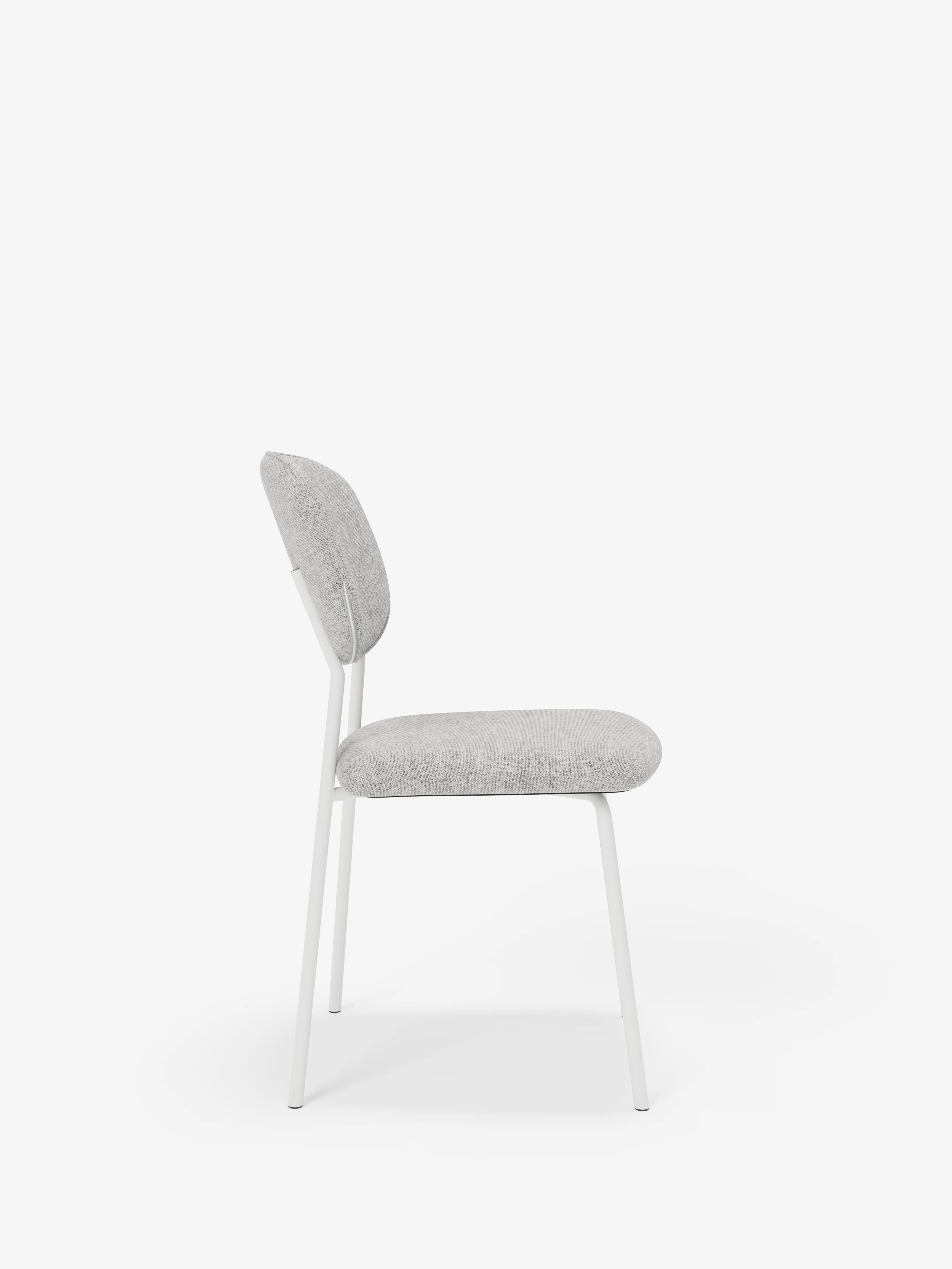 Ellis chaise en tissu gris clair avec pieds en métal peint blanc