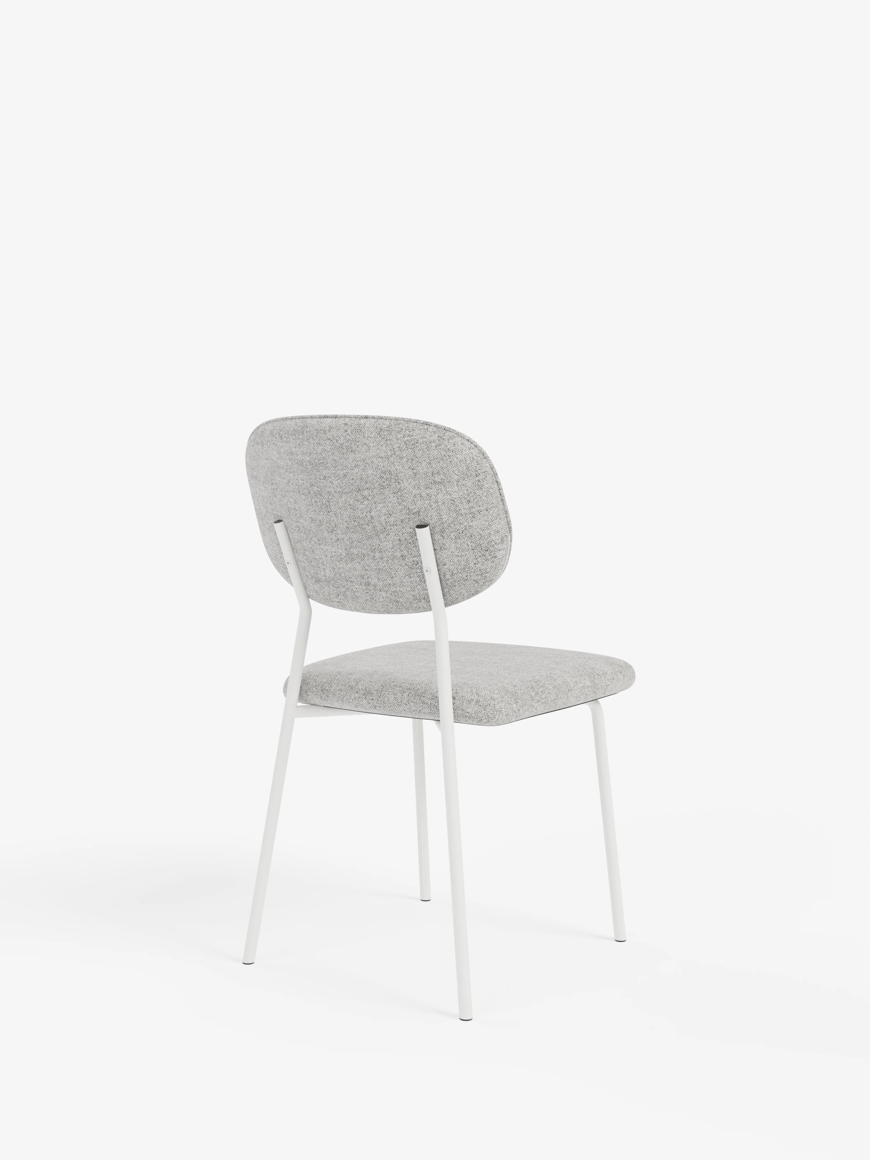 Ellis chaise en tissu gris clair avec pieds en métal peint blanc