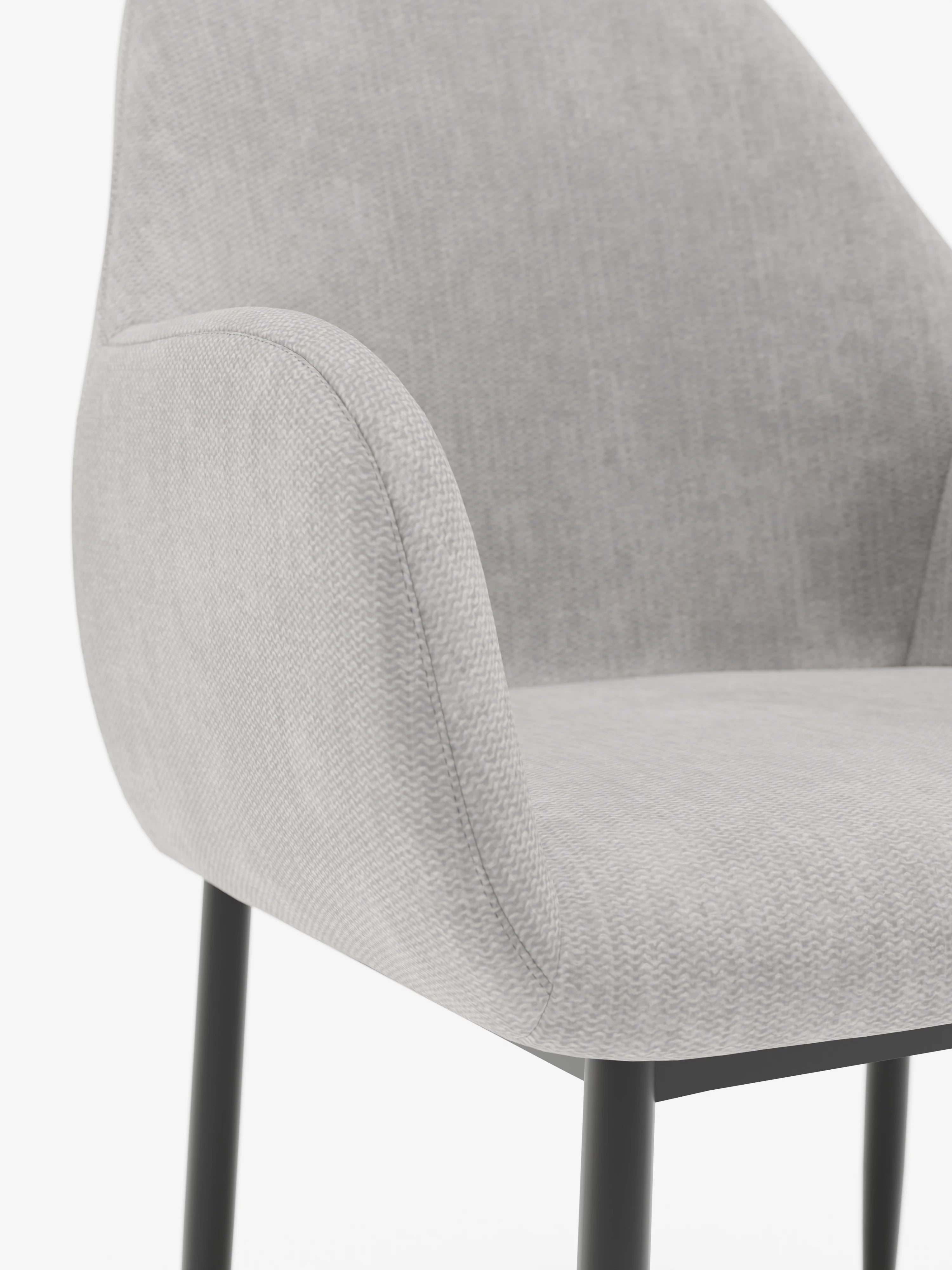 Elodie Chaise rembourrée avec accoudoirs gris clair – design compact et raffiné avec structure en métal