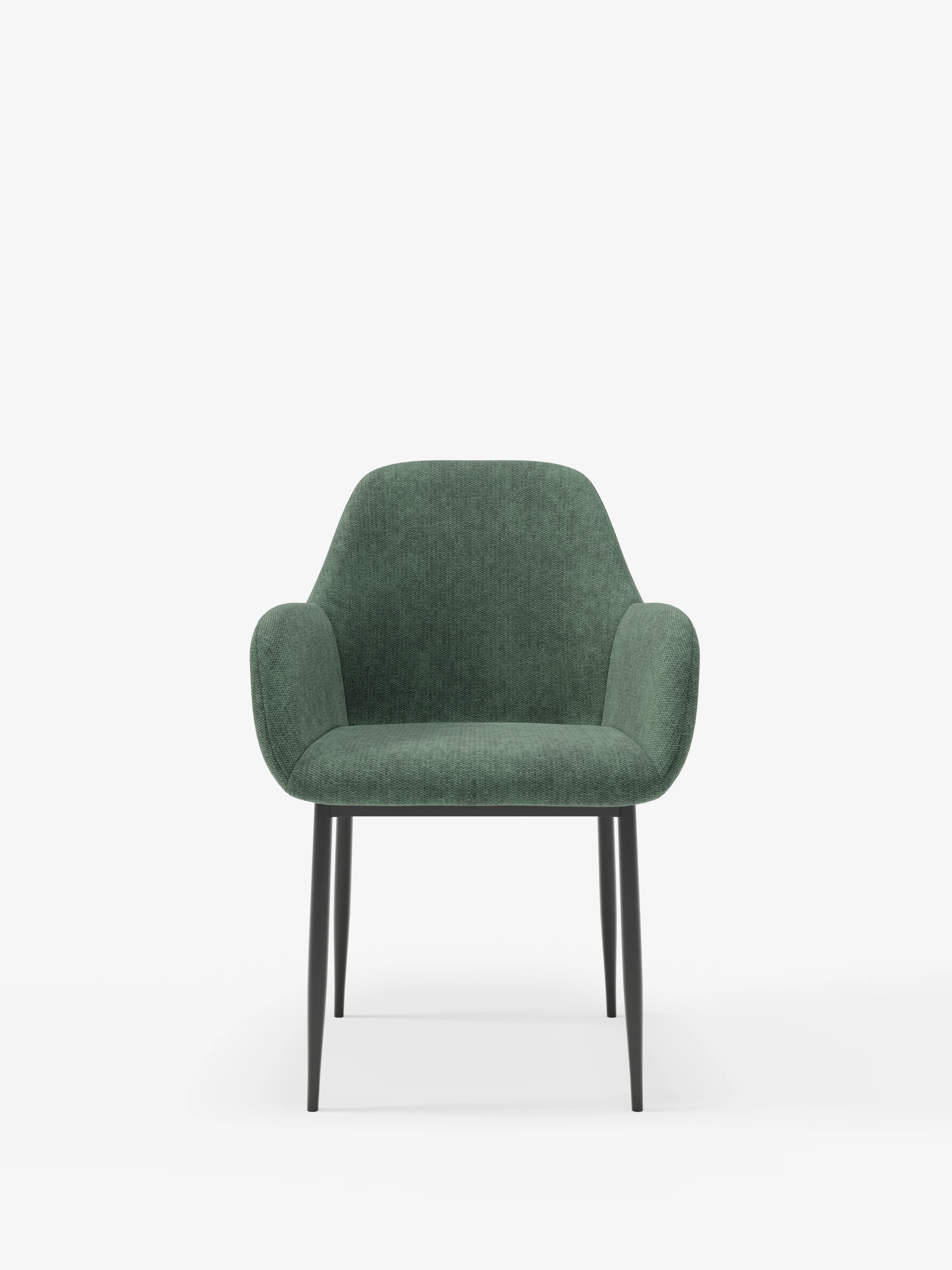 Elodie Chaise rembourrée avec accoudoirs vert – design compact et raffiné avec structure en métal