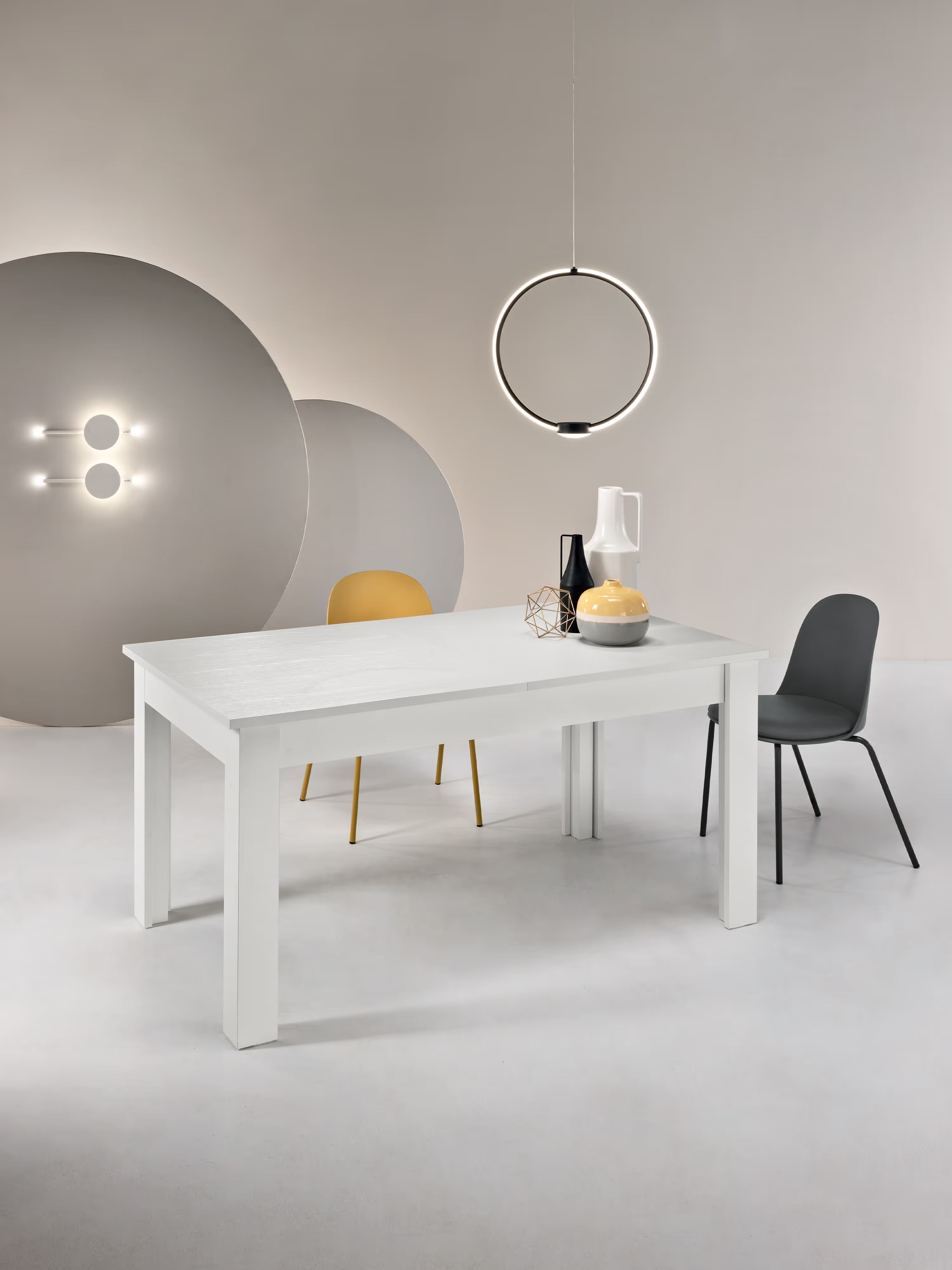 Fabio Mesa extensible en melamina efecto fresno blanco – 160 (320) x 90 cm