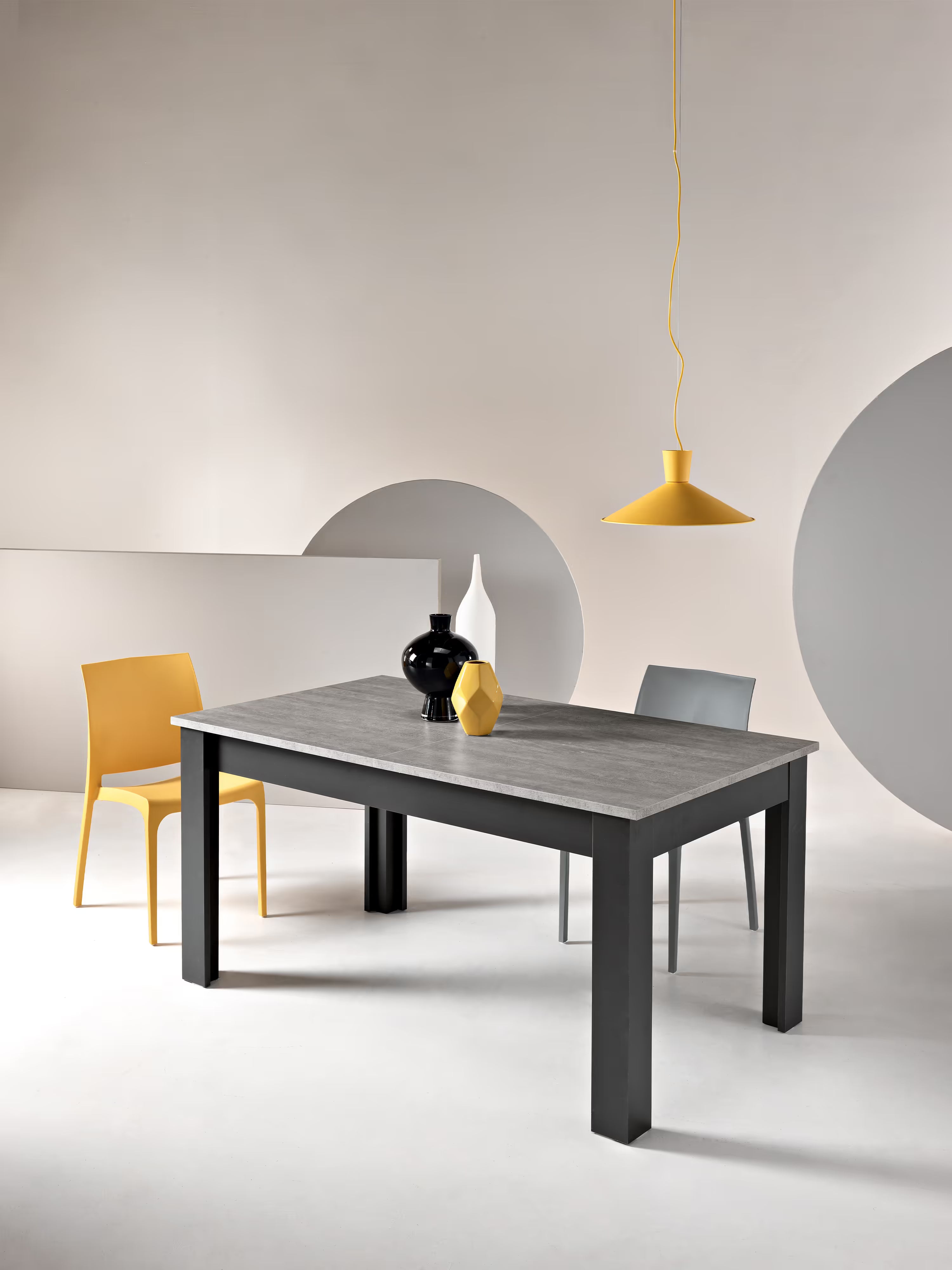 Fabio Mesa extensible en melamina efecto gris cemento – base antracita 160 (320) x 90 cm
