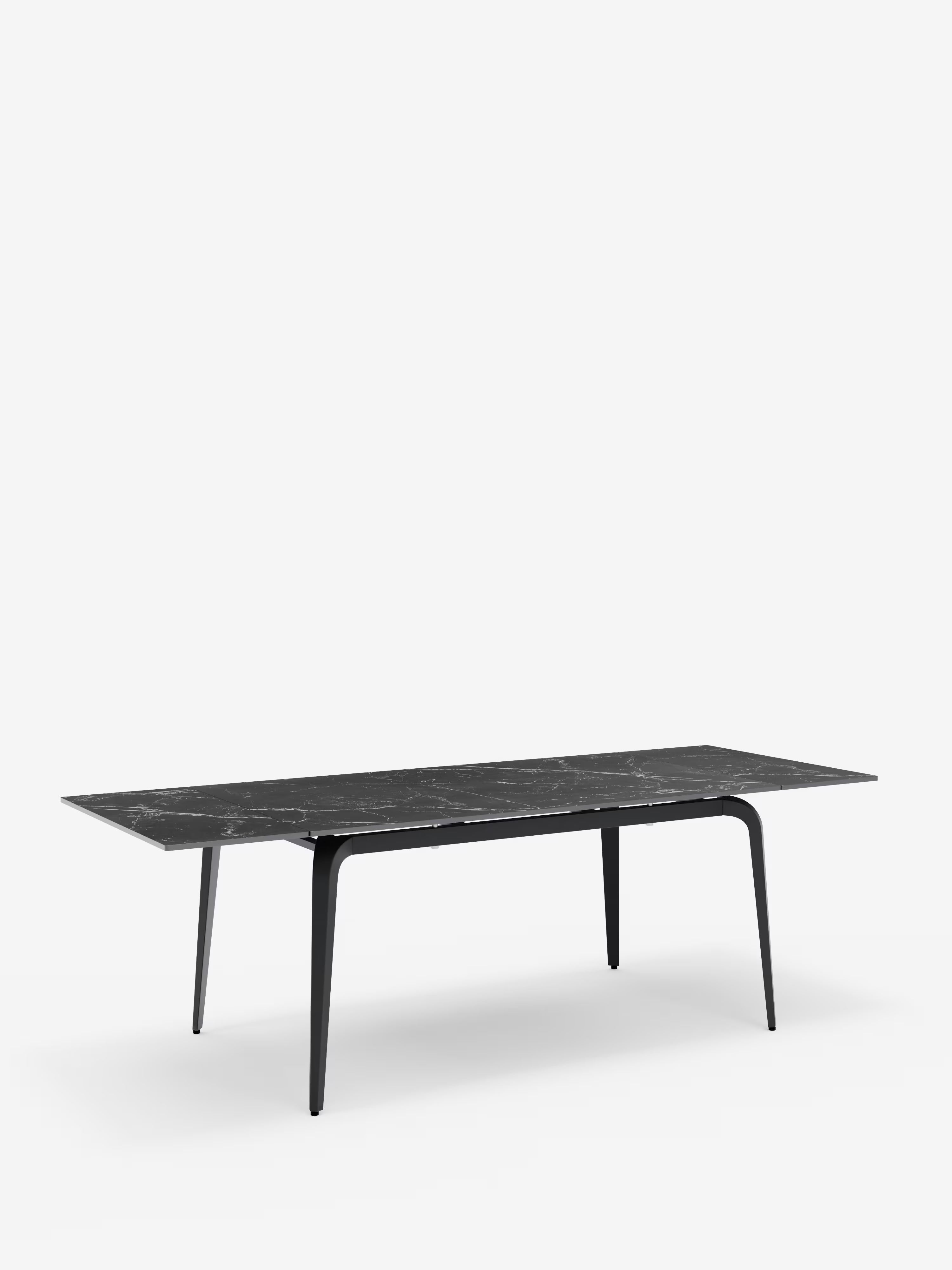 Felix extendable matte black marble table – black metal base seating 6 to 10