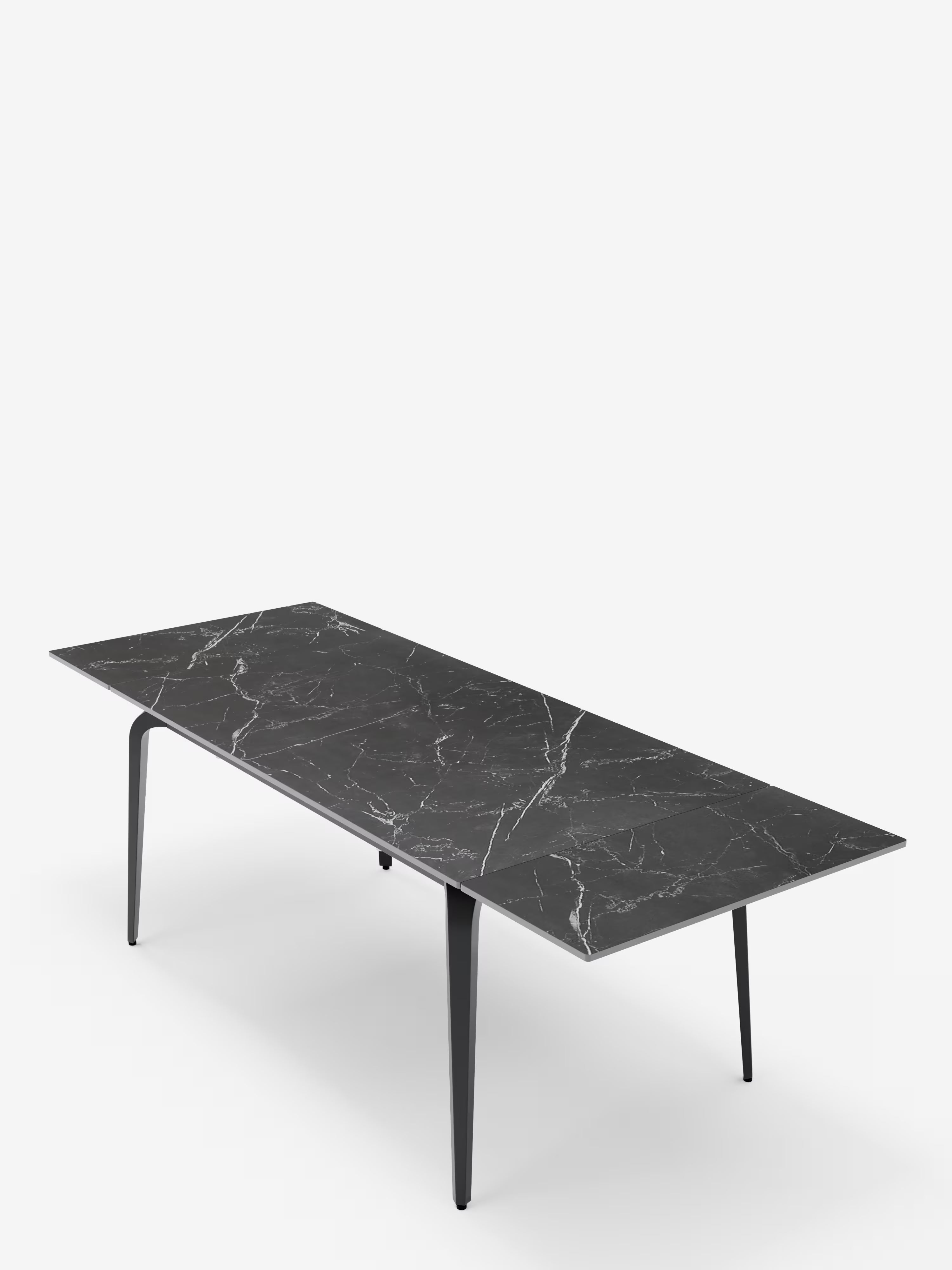 Felix extendable matte black marble table – black metal base seating 6 to 10