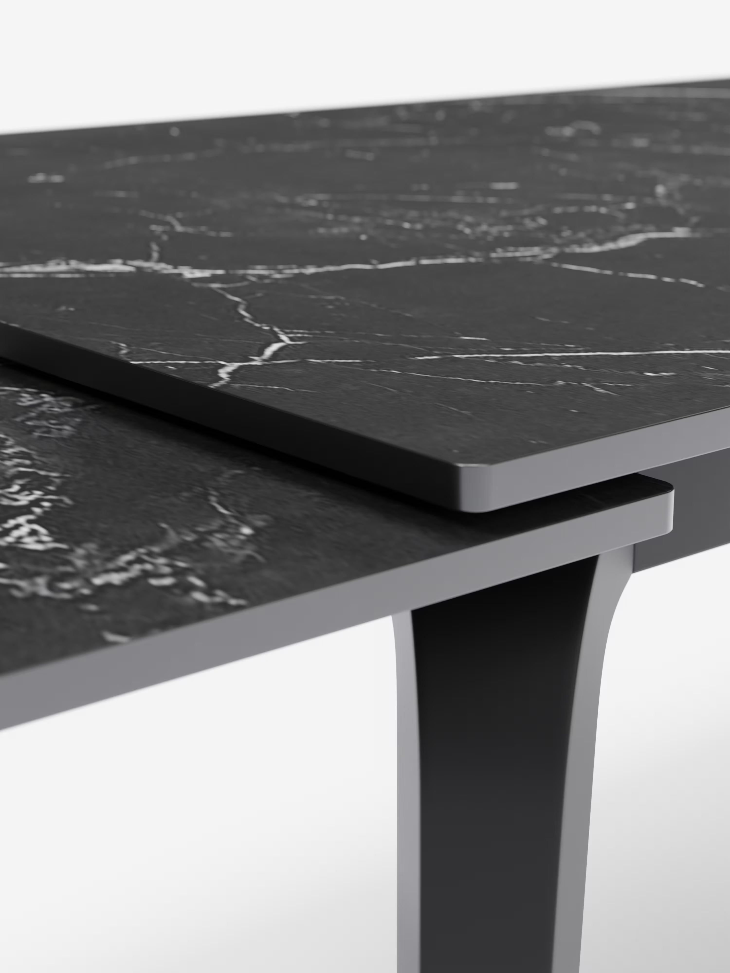 Felix extendable matte black marble table – black metal base seating 6 to 10