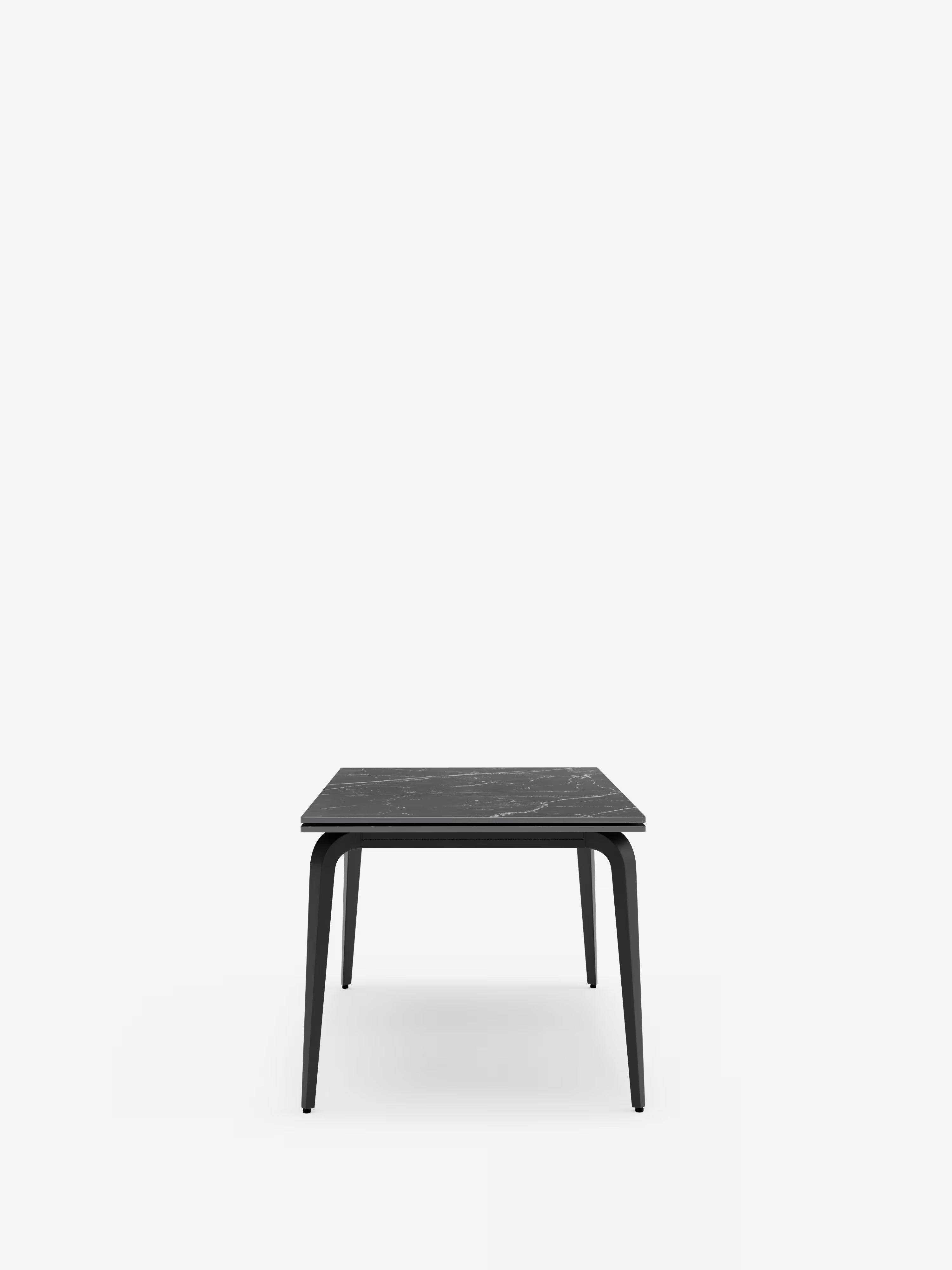 Felix extendable matte black marble table – black metal base seating 6 to 10