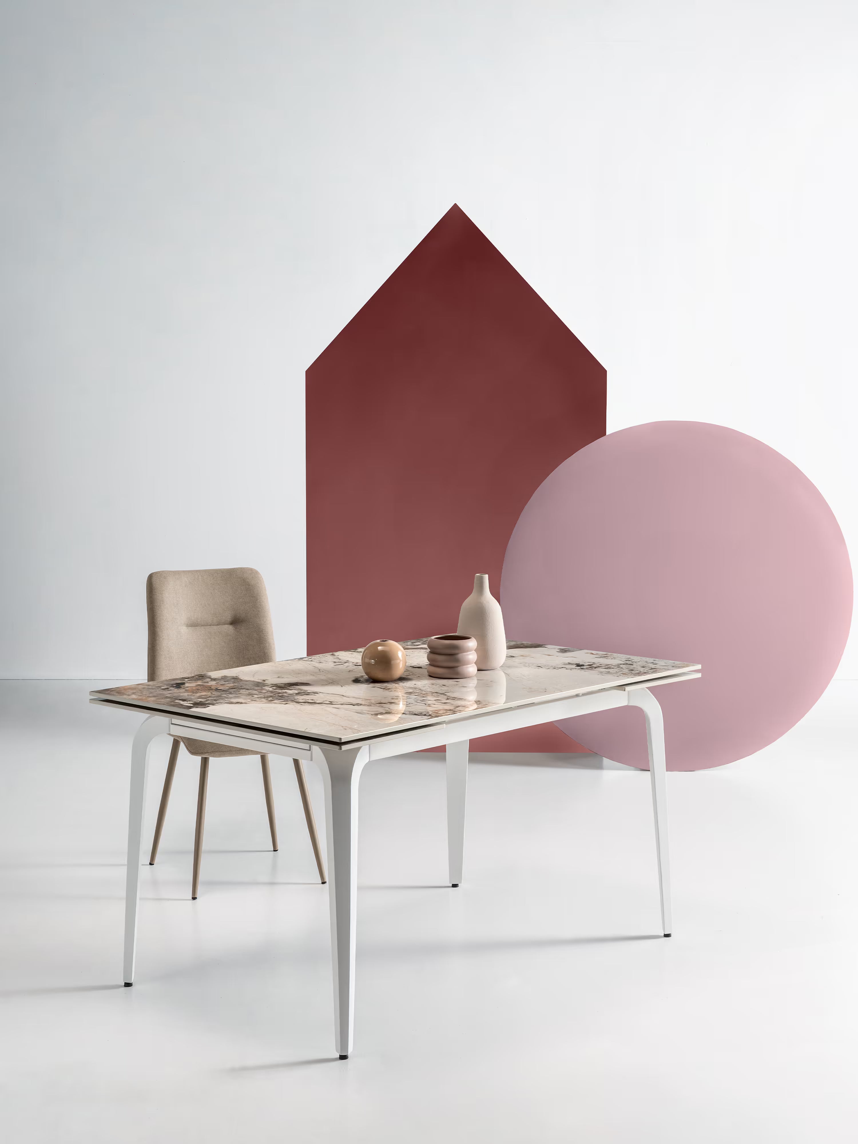Felix mesa extensible de mármol Pandora brillante – diseño moderno con base blanca de 6 a 10 plazas