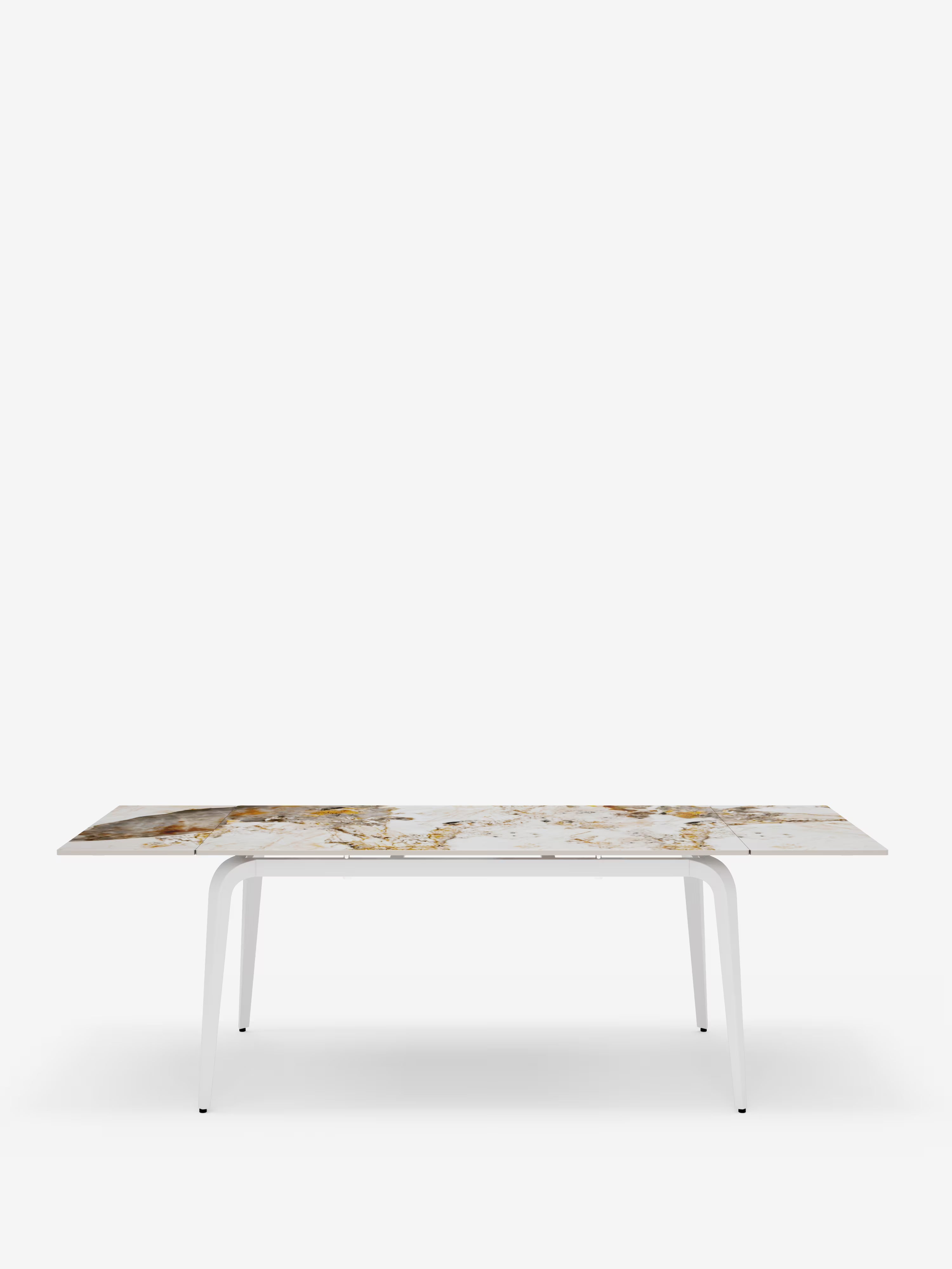 Felix mesa extensible de mármol Pandora brillante – diseño moderno con base blanca de 6 a 10 plazas
