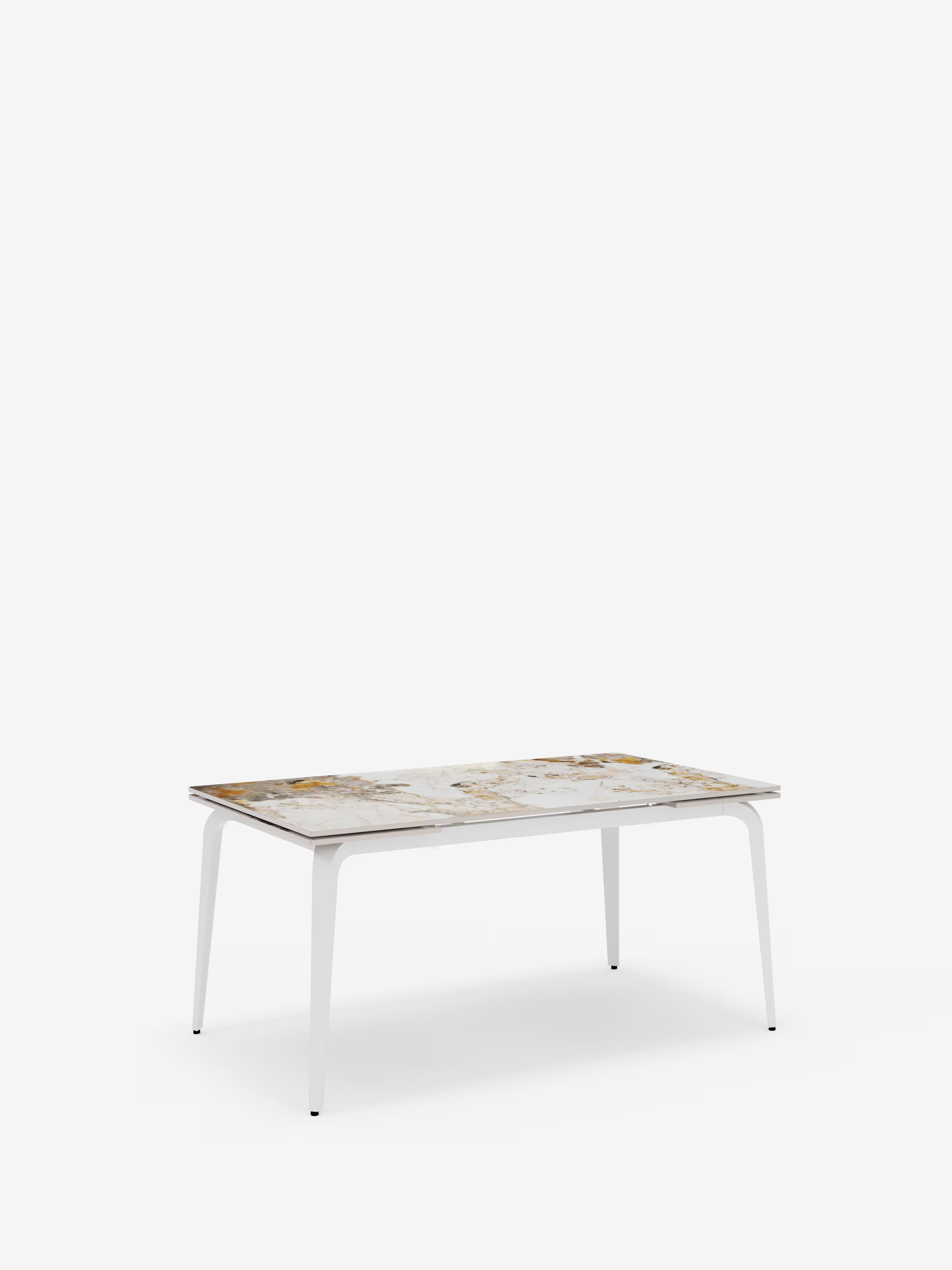 Felix mesa extensible de mármol Pandora brillante – diseño moderno con base blanca de 6 a 10 plazas