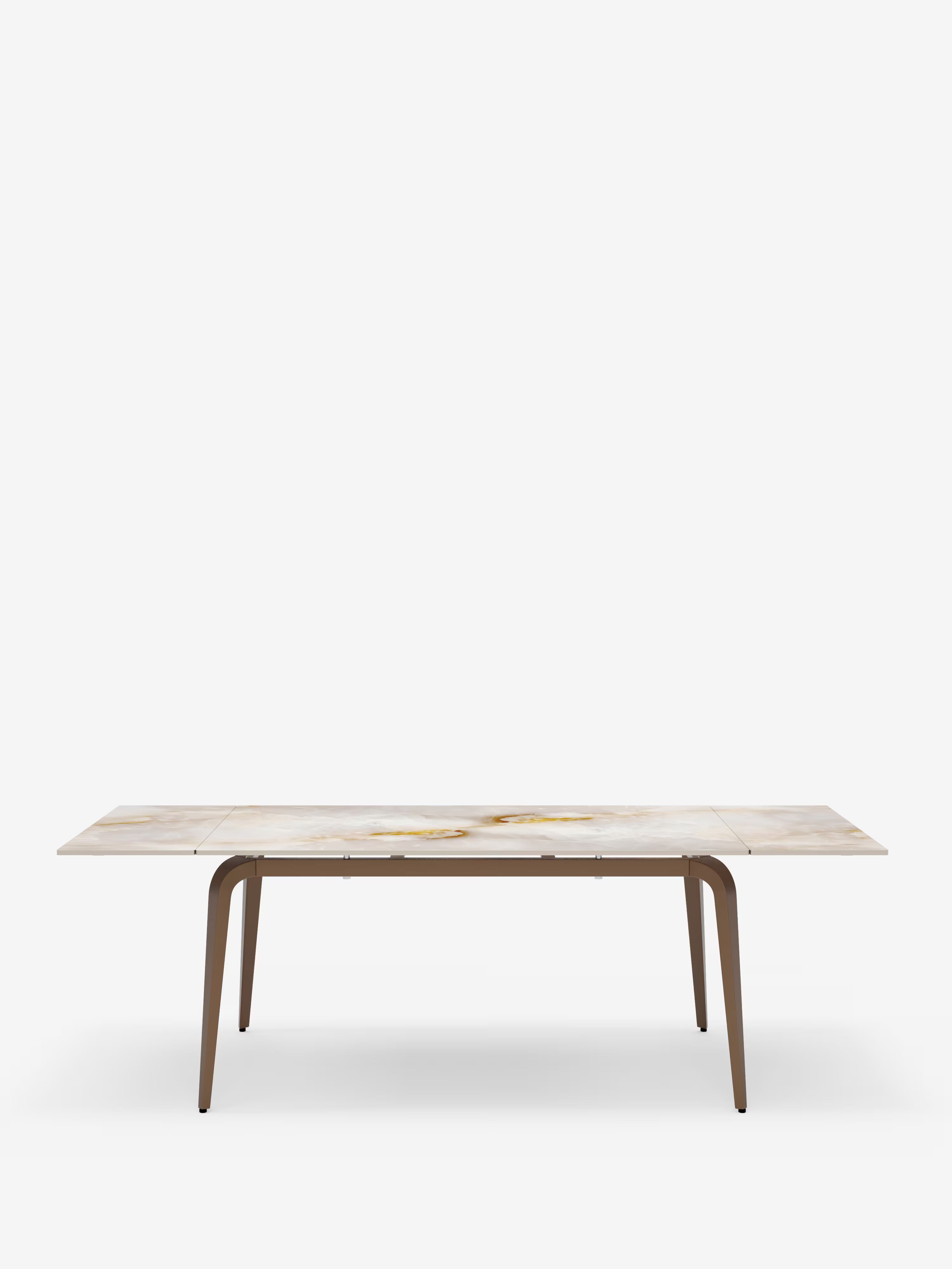 Felix mesa extensible de mármol ónix brillante – base de metal marrón de 6 a 10 plazas