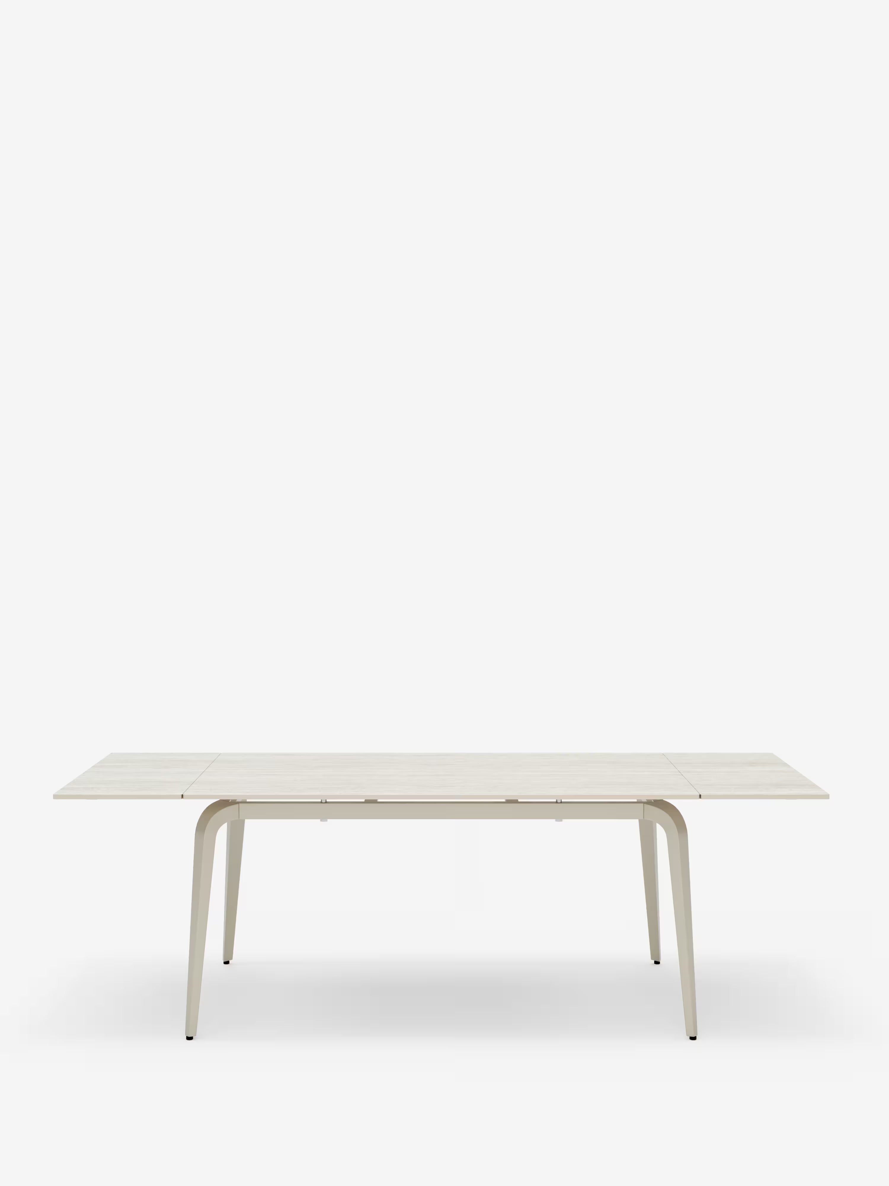 Felix Mesa extensible en mármol travertino y base de metal color perla - de 6 a 10 plazas