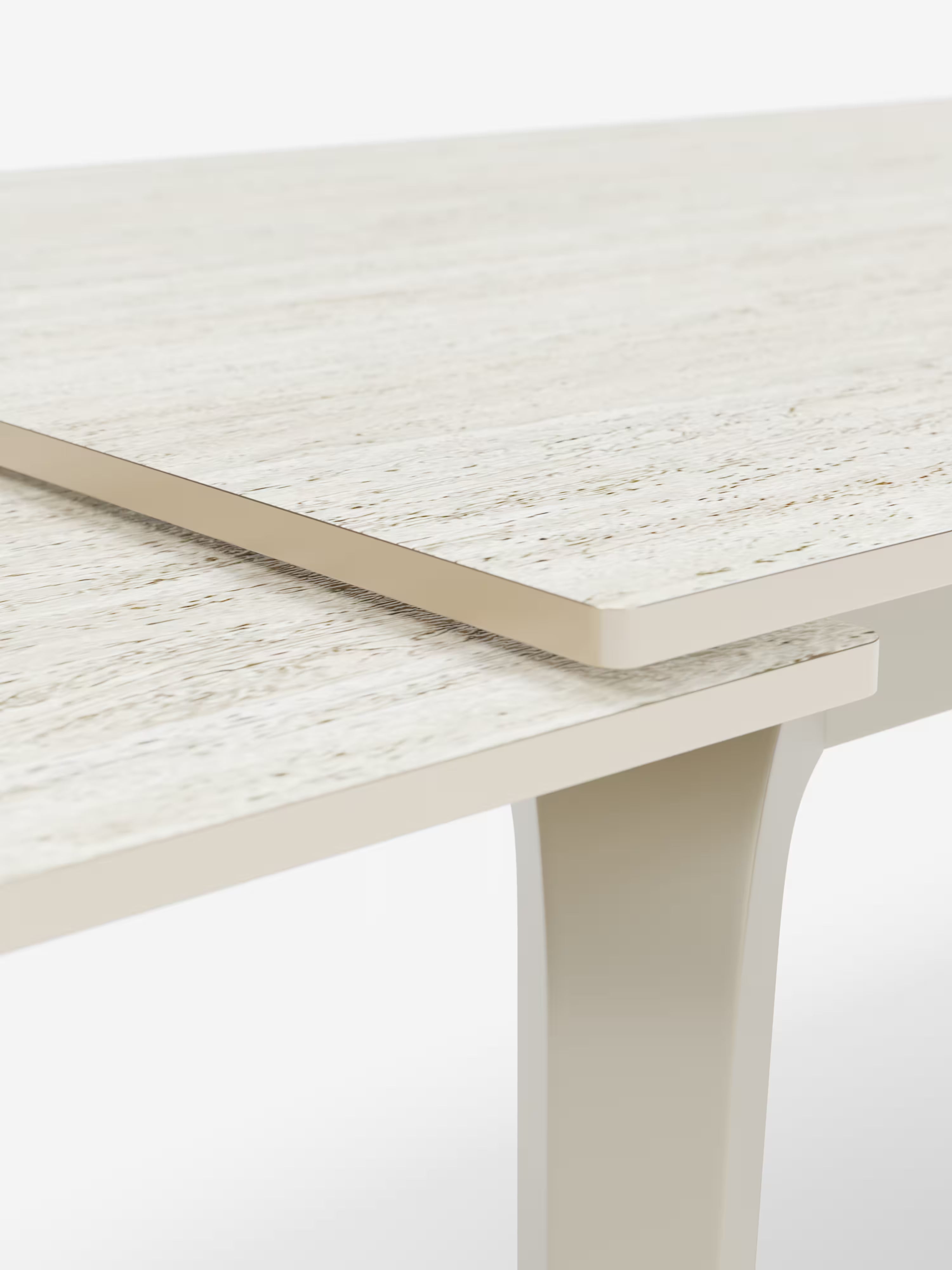 Felix Mesa extensible en mármol travertino y base de metal color perla - de 6 a 10 plazas