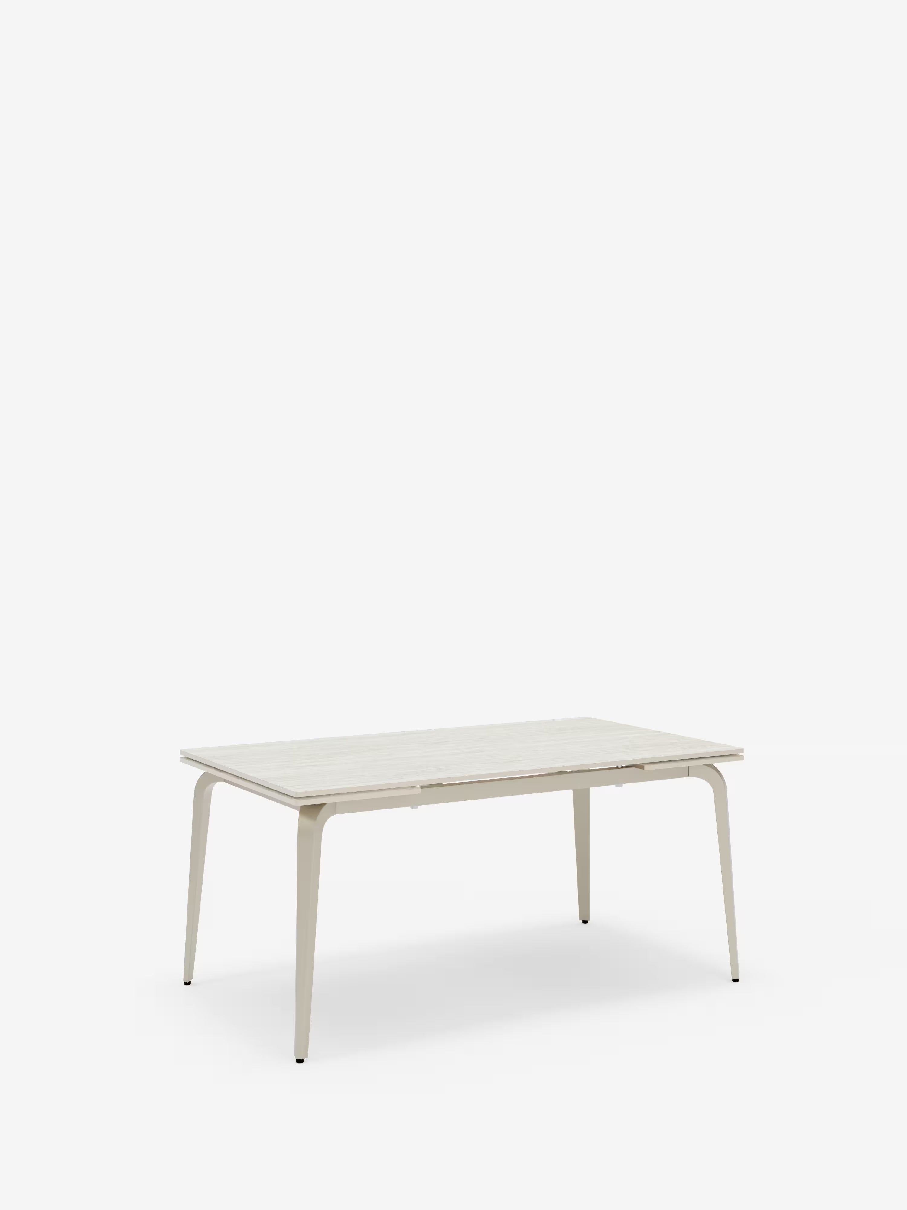 Felix Mesa extensible en mármol travertino y base de metal color perla - de 6 a 10 plazas