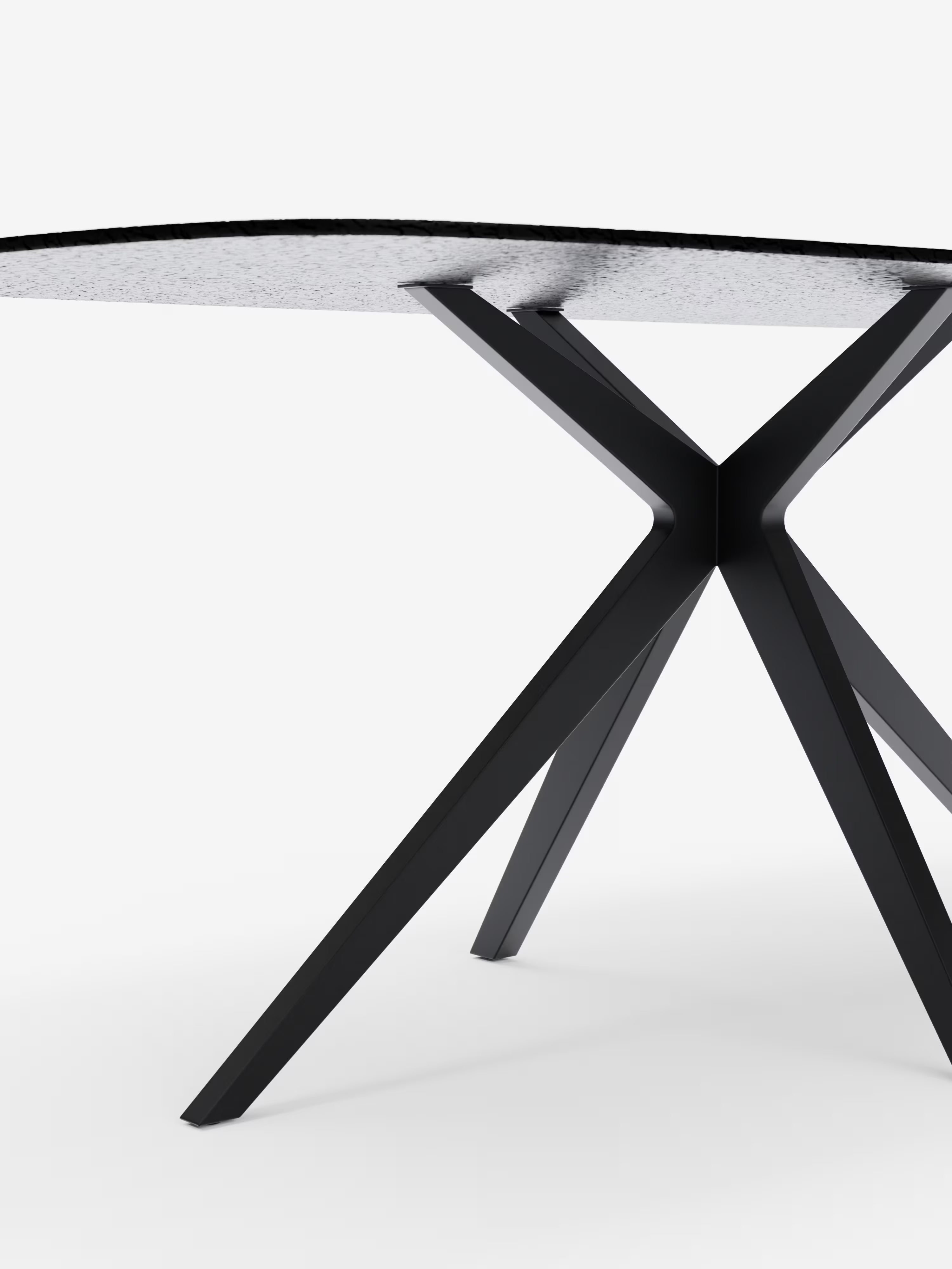 Fever Designer table with hammered smoked glass top – black metal base 180 x 100 cm