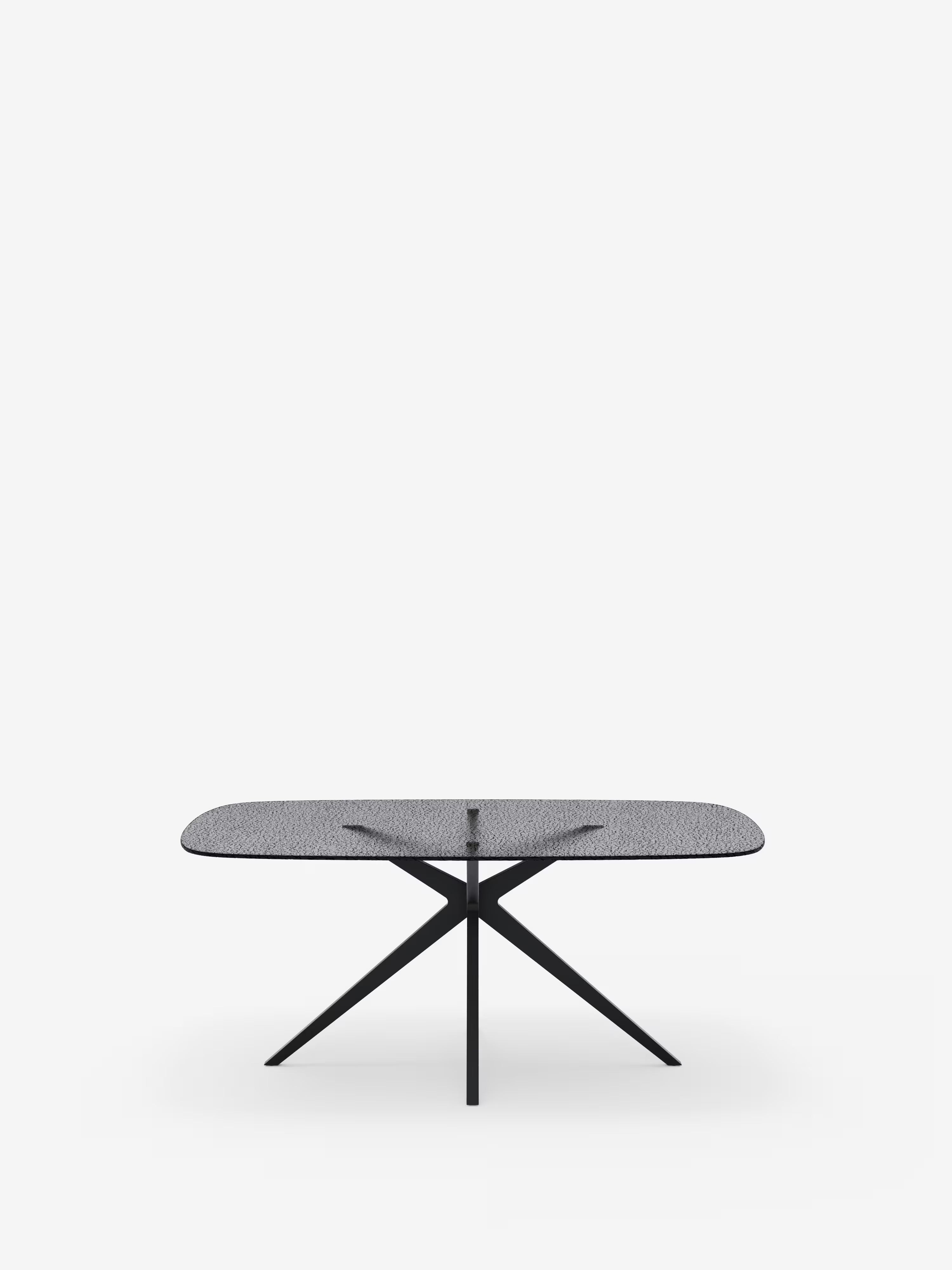 Fever Designer table with hammered smoked glass top – black metal base 180 x 100 cm