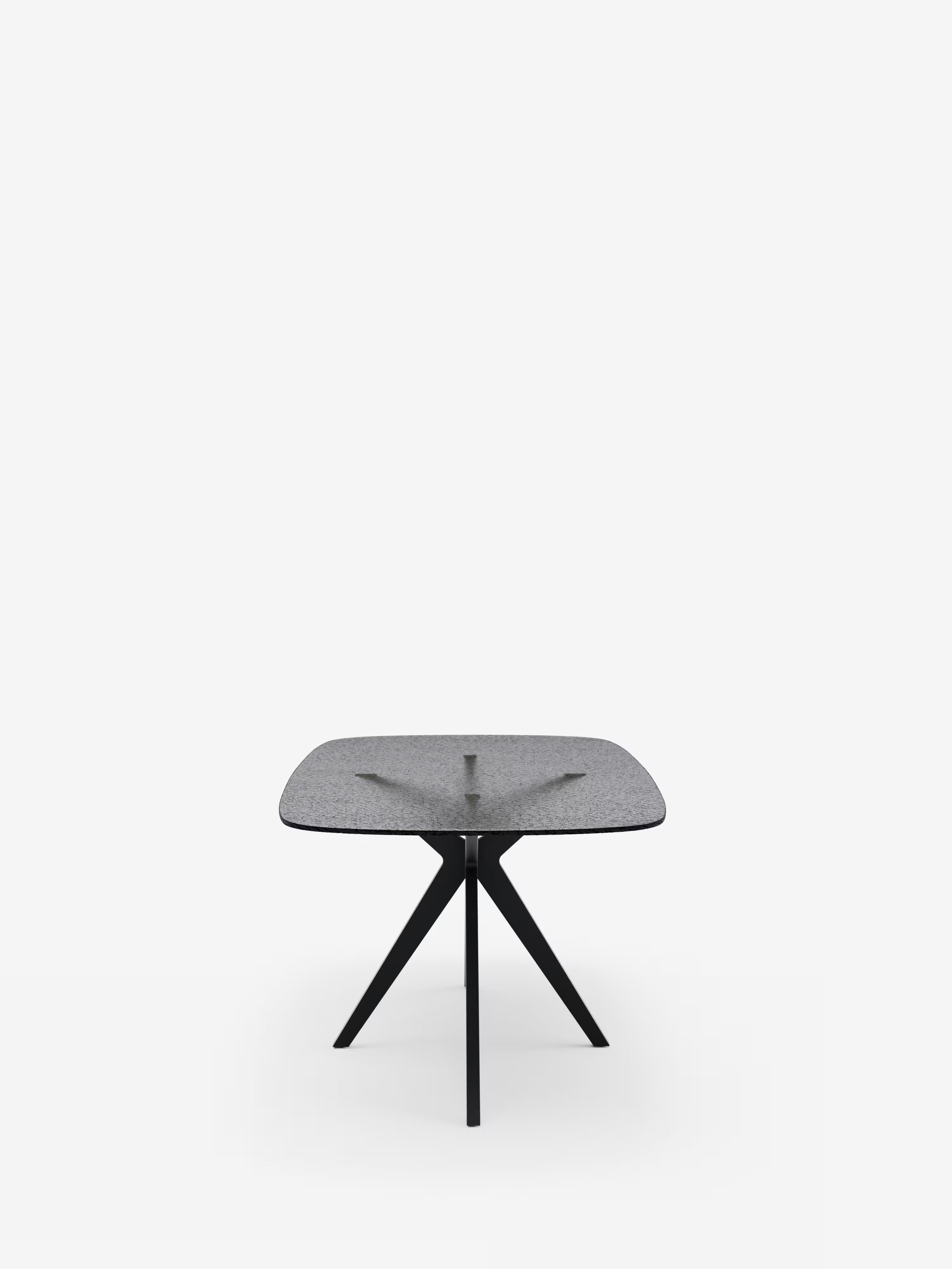 Fever Designer table with hammered smoked glass top – black metal base 180 x 100 cm