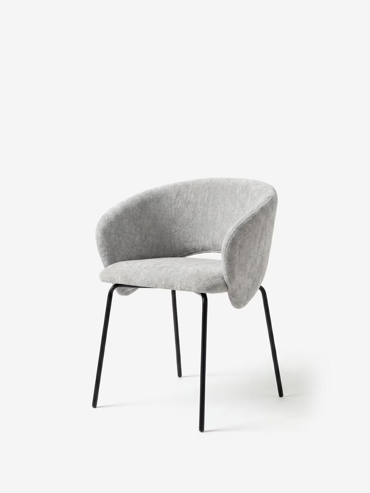 Fosca Sedia imbottita di design in morbido tessuto con braccioli e gambe in metallo nero