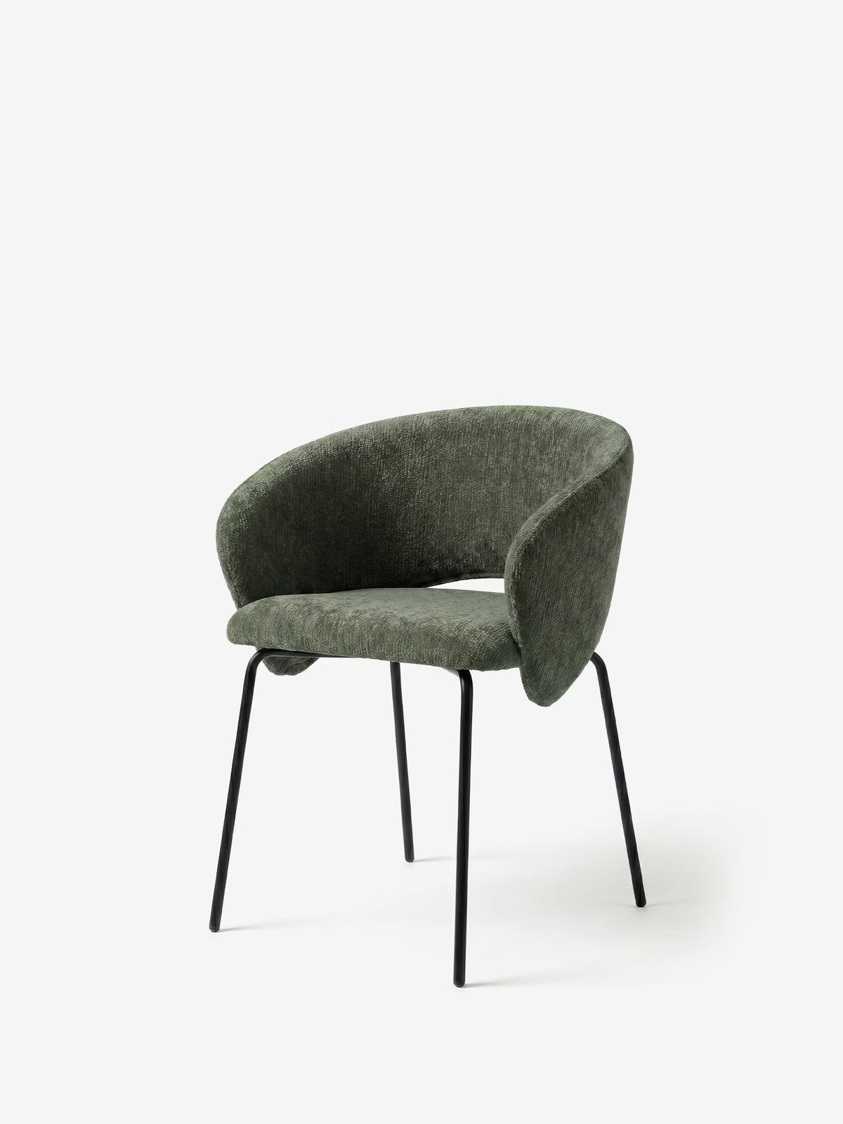 Fosca Sedia imbottita di design in morbido tessuto con braccioli e gambe in metallo nero