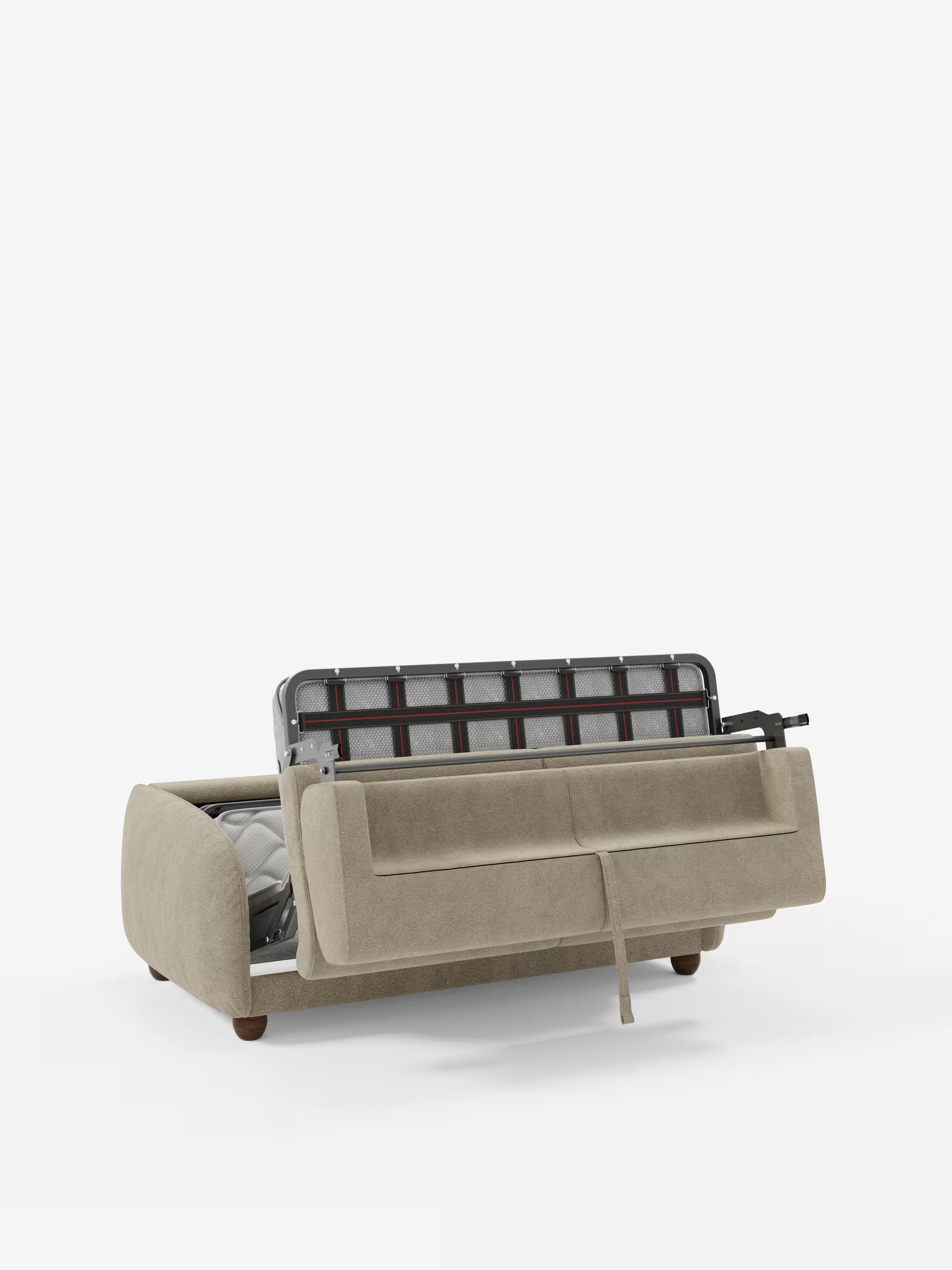 Giglio Divano letto con materasso alto 18 cm stile Japandi - 2 e 3 posti in bouclé beige impermeabile