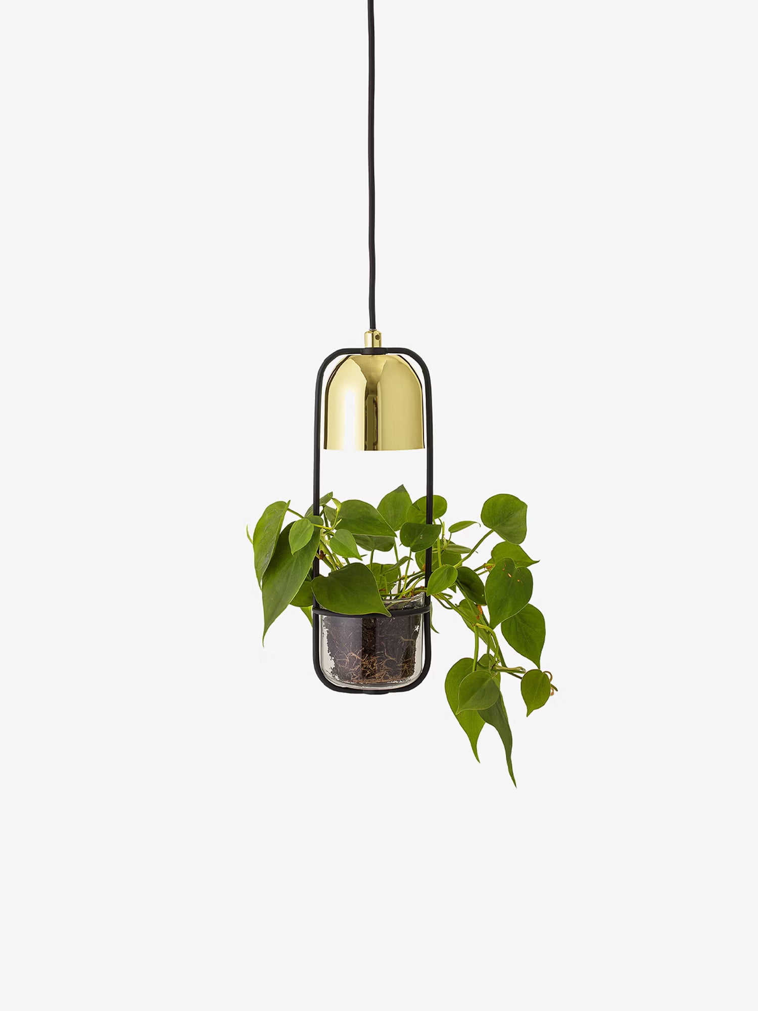 Gullak Pendant lamp in golden metal with decorative vase