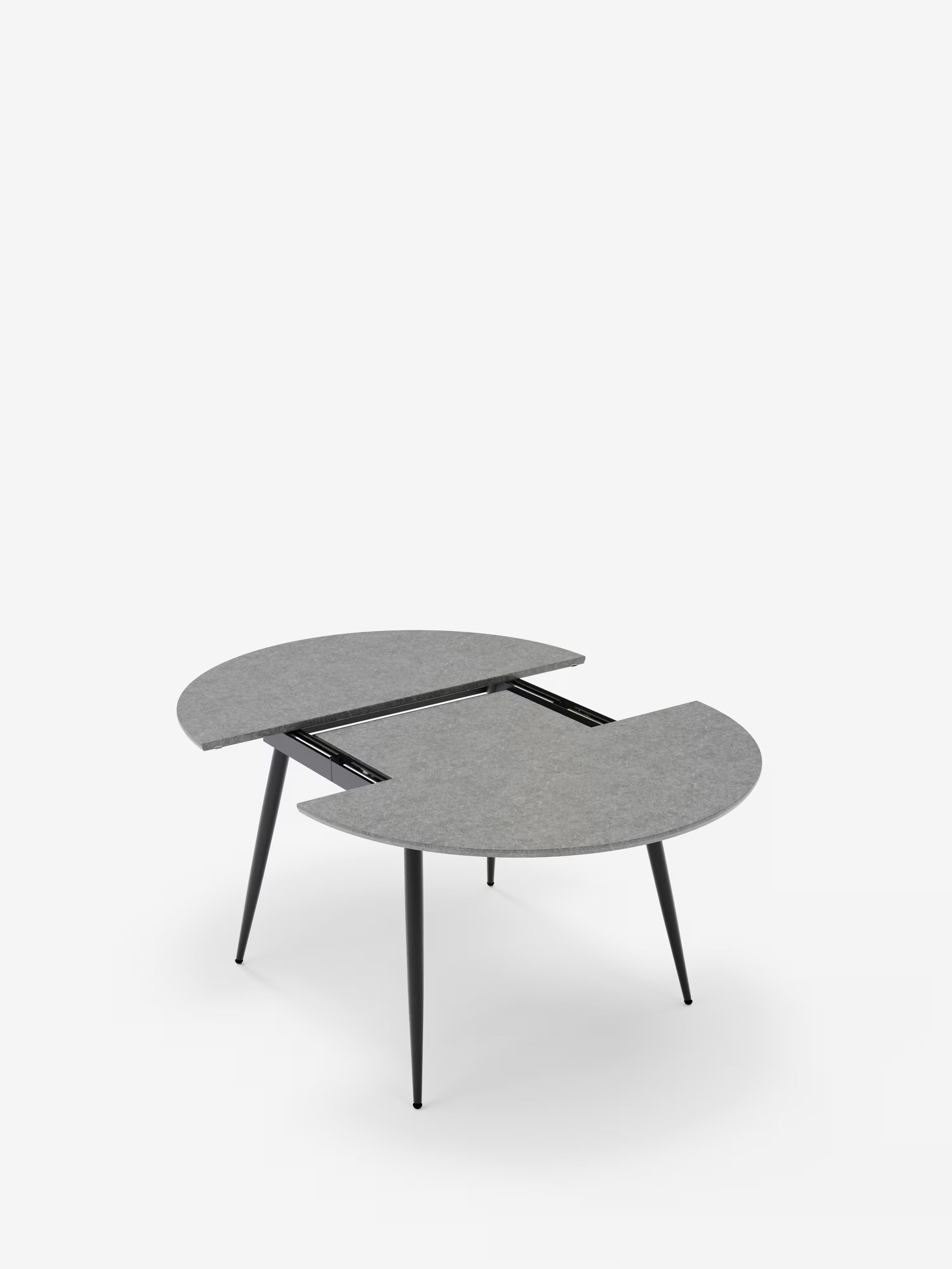 Habla Mesa redonda extensible con sobre efecto cemento – base de metal negro Ø 120 (L 160) cm