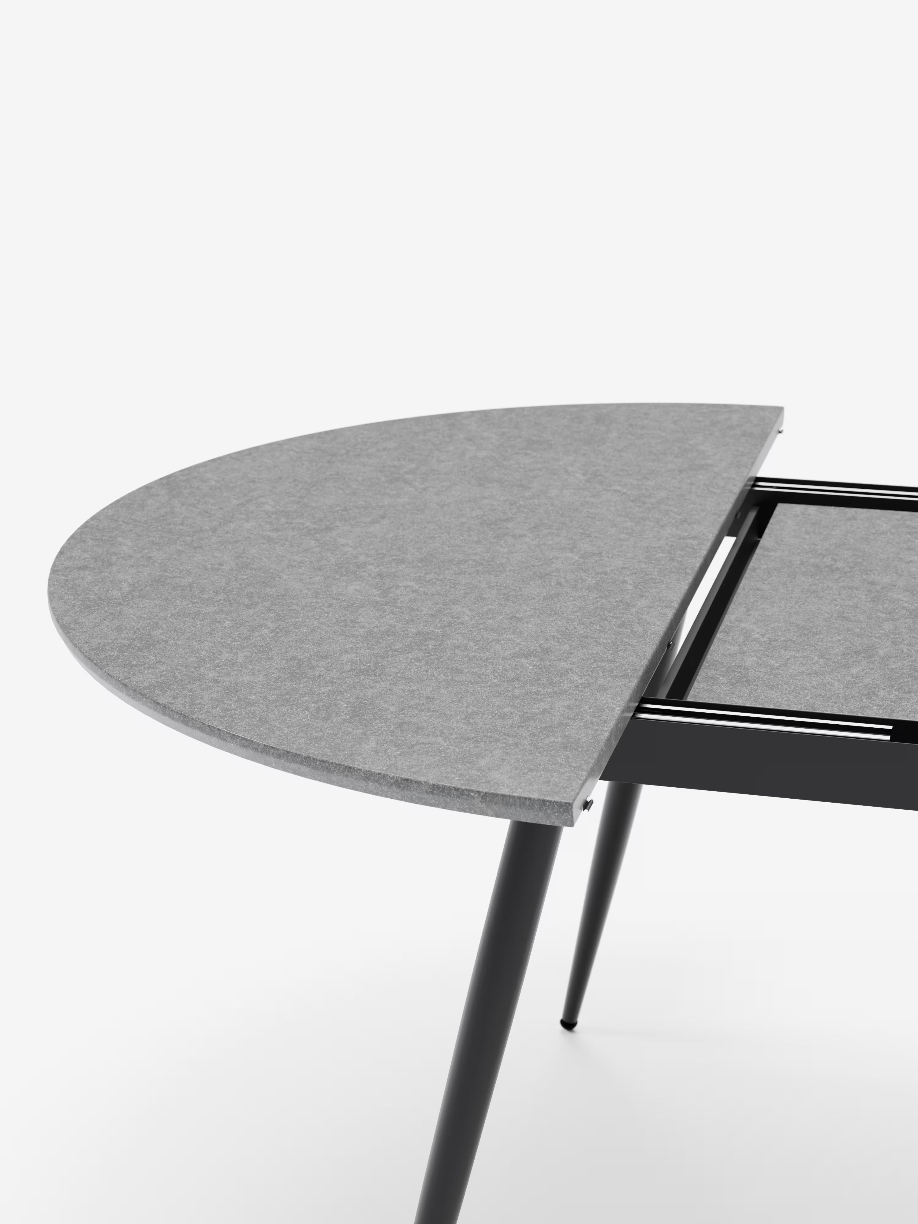 Habla Mesa redonda extensible con sobre efecto cemento – base de metal negro Ø 120 (L 160) cm