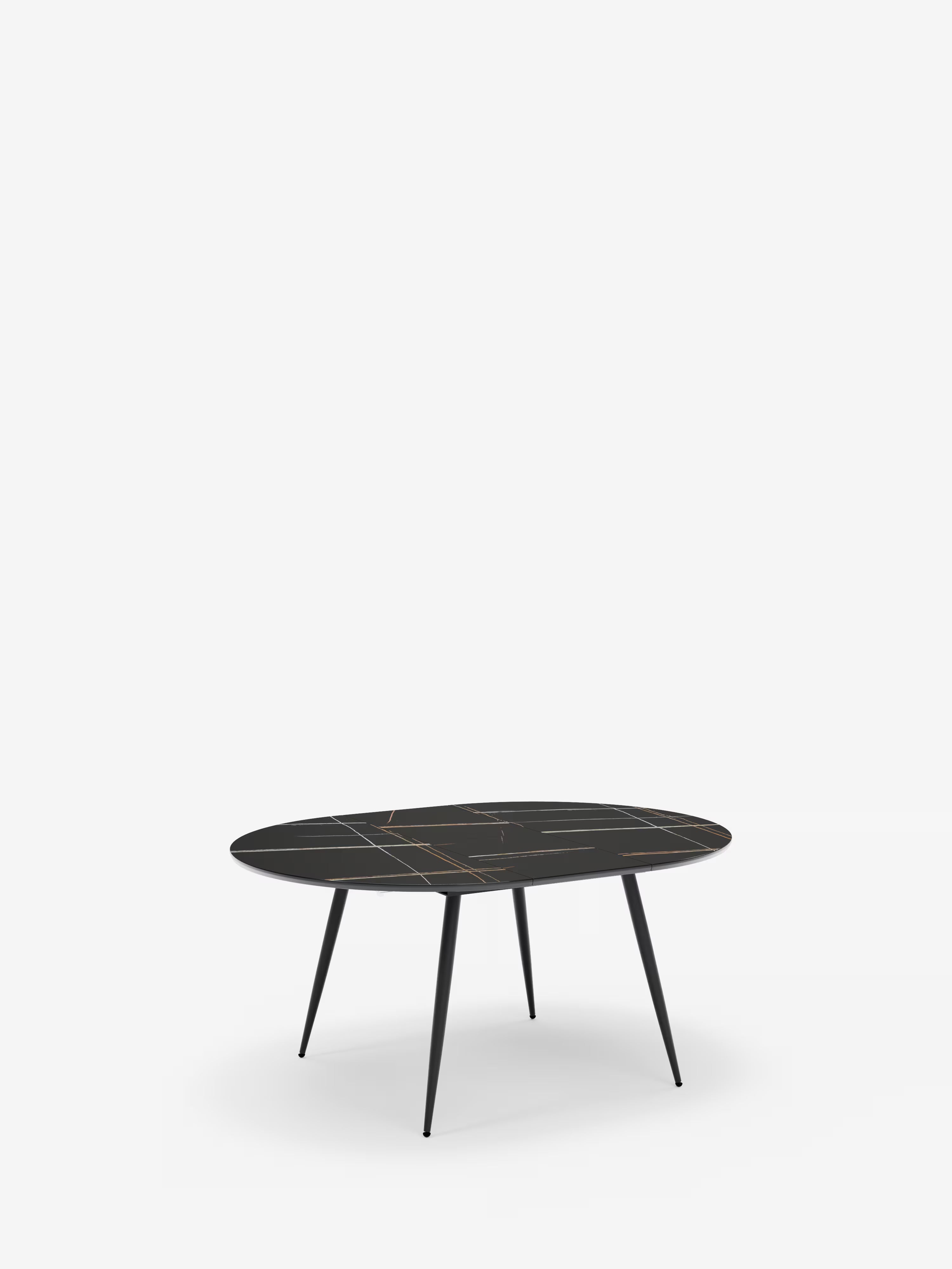 Habla Mesa redonda extensible con sobre efecto mármol negro – base de metal negro Ø 120 (L 160) cm