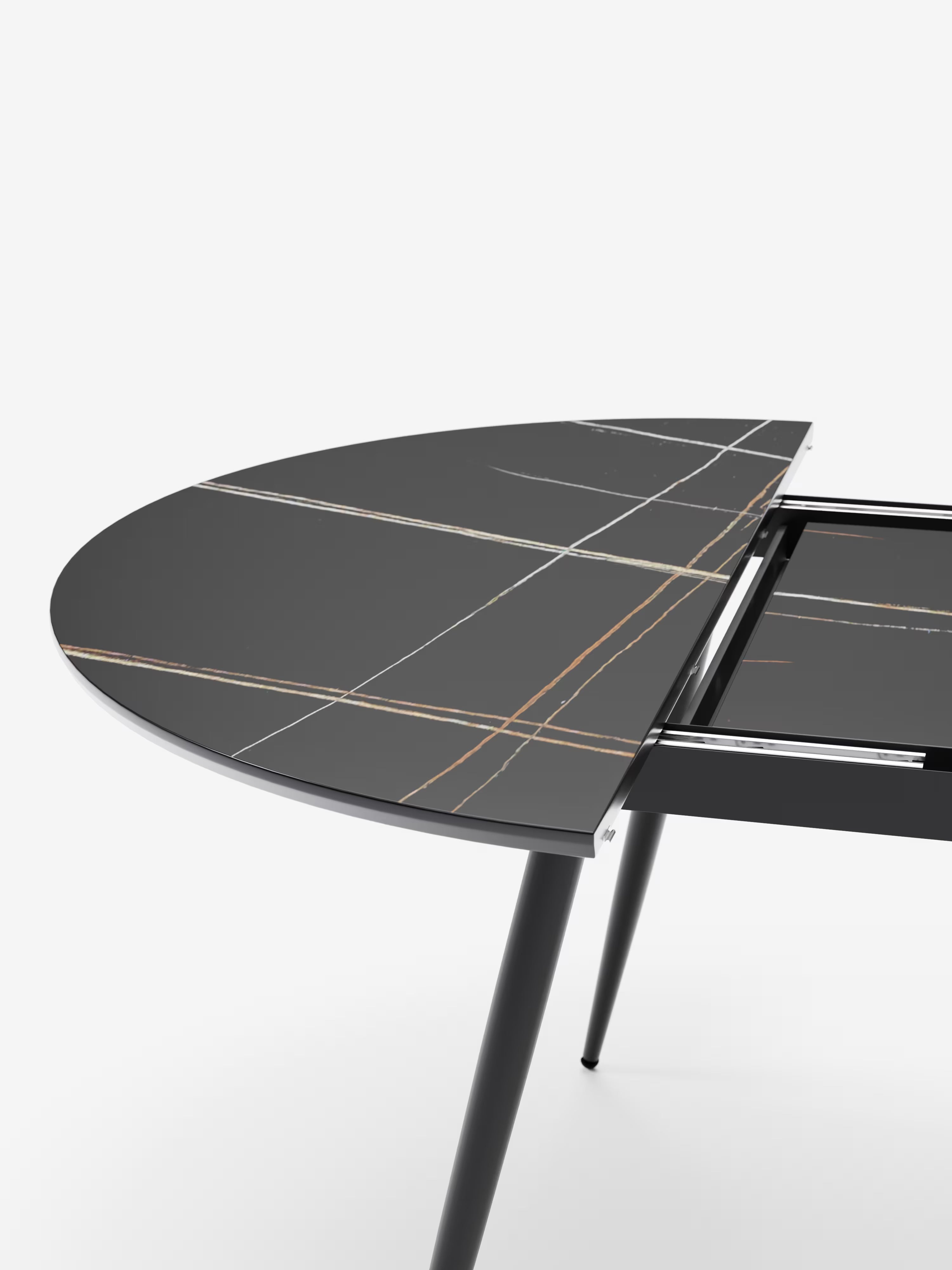 Habla Mesa redonda extensible con sobre efecto mármol negro – base de metal negro Ø 120 (L 160) cm