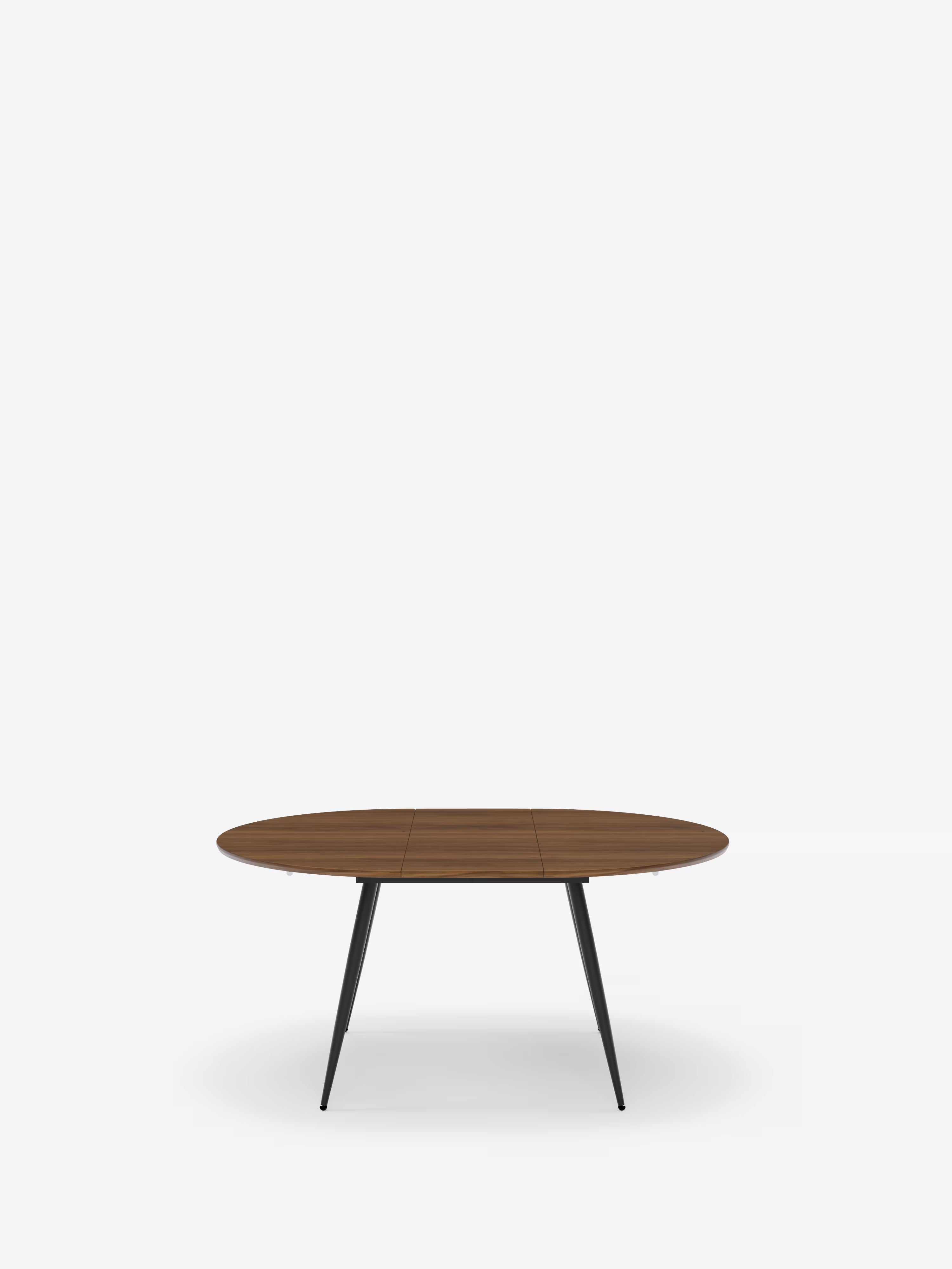 Habla Table ronde extensible avec plateau en bois teck – base en métal noir Ø 120 (L 160) cm