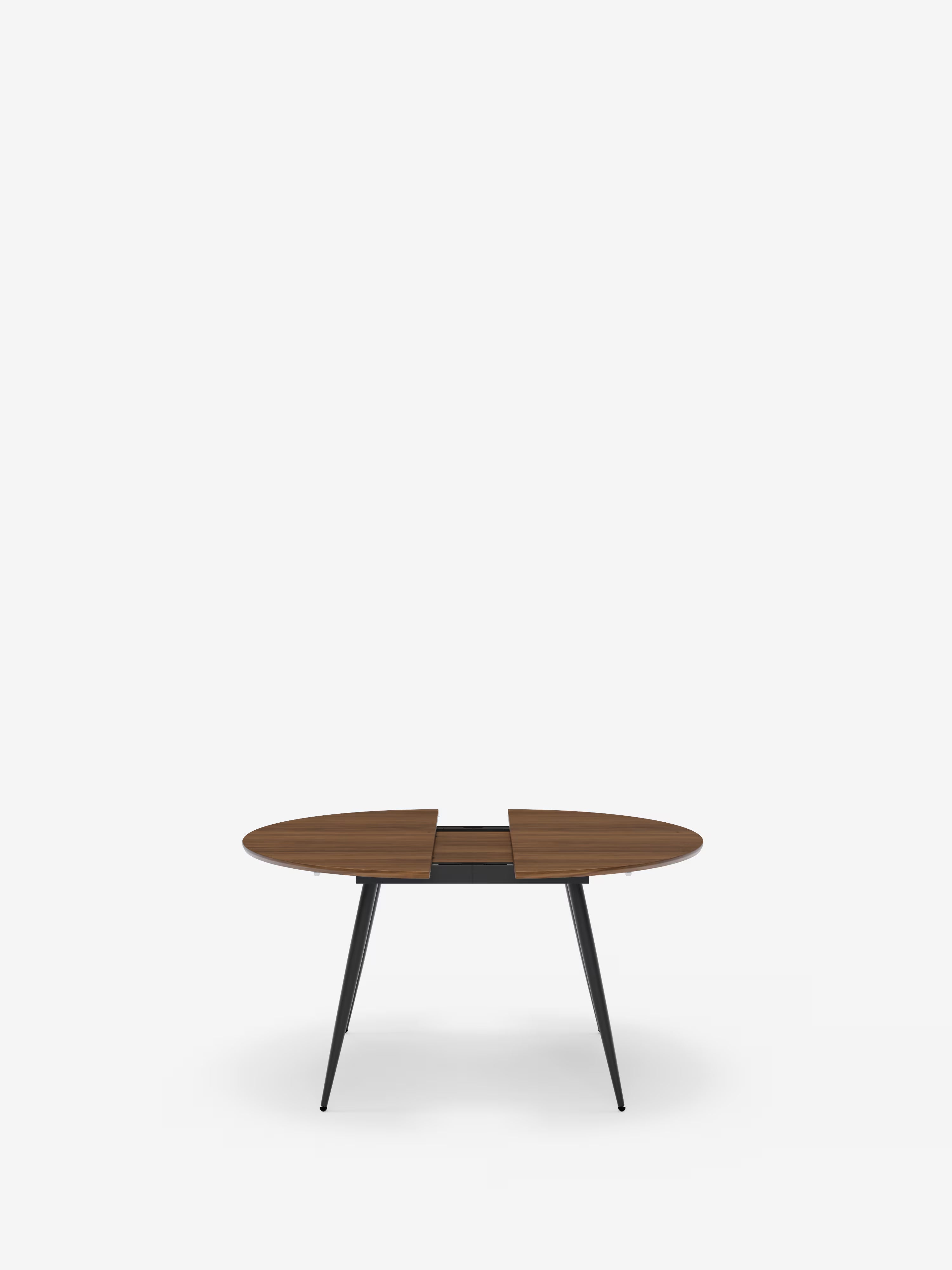 Habla Table ronde extensible avec plateau en bois teck – base en métal noir Ø 120 (L 160) cm