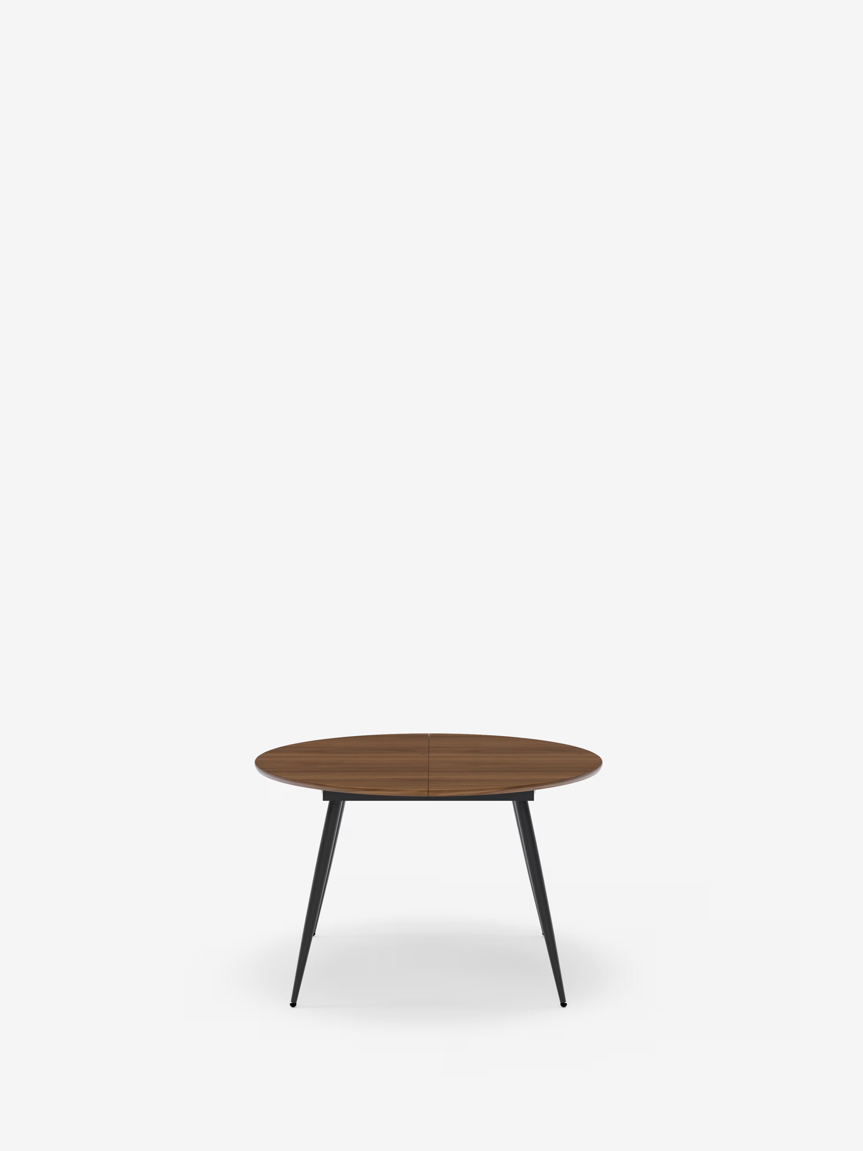 Habla Table ronde extensible avec plateau en bois teck – base en métal noir Ø 120 (L 160) cm
