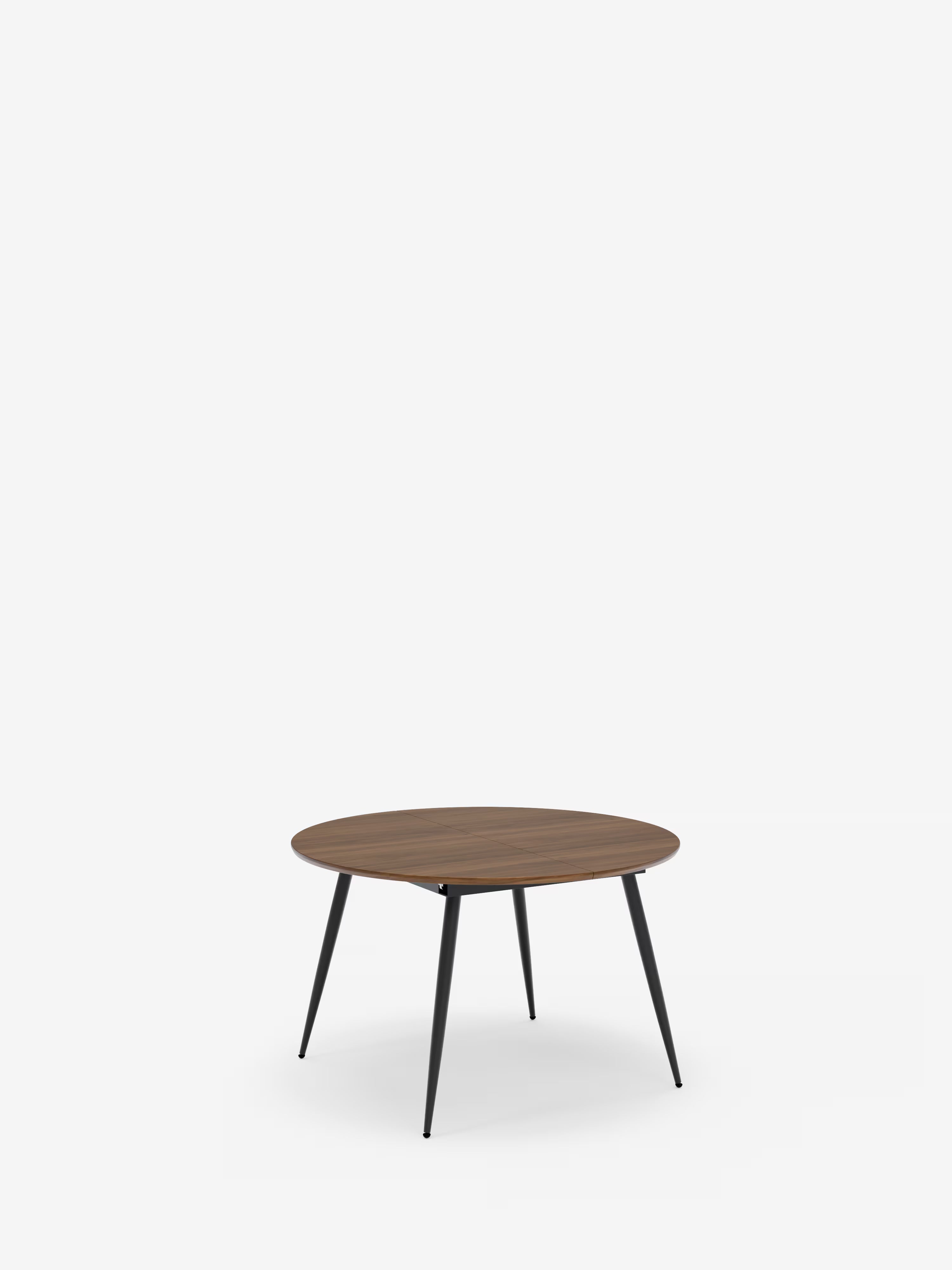 Habla Table ronde extensible avec plateau en bois teck – base en métal noir Ø 120 (L 160) cm