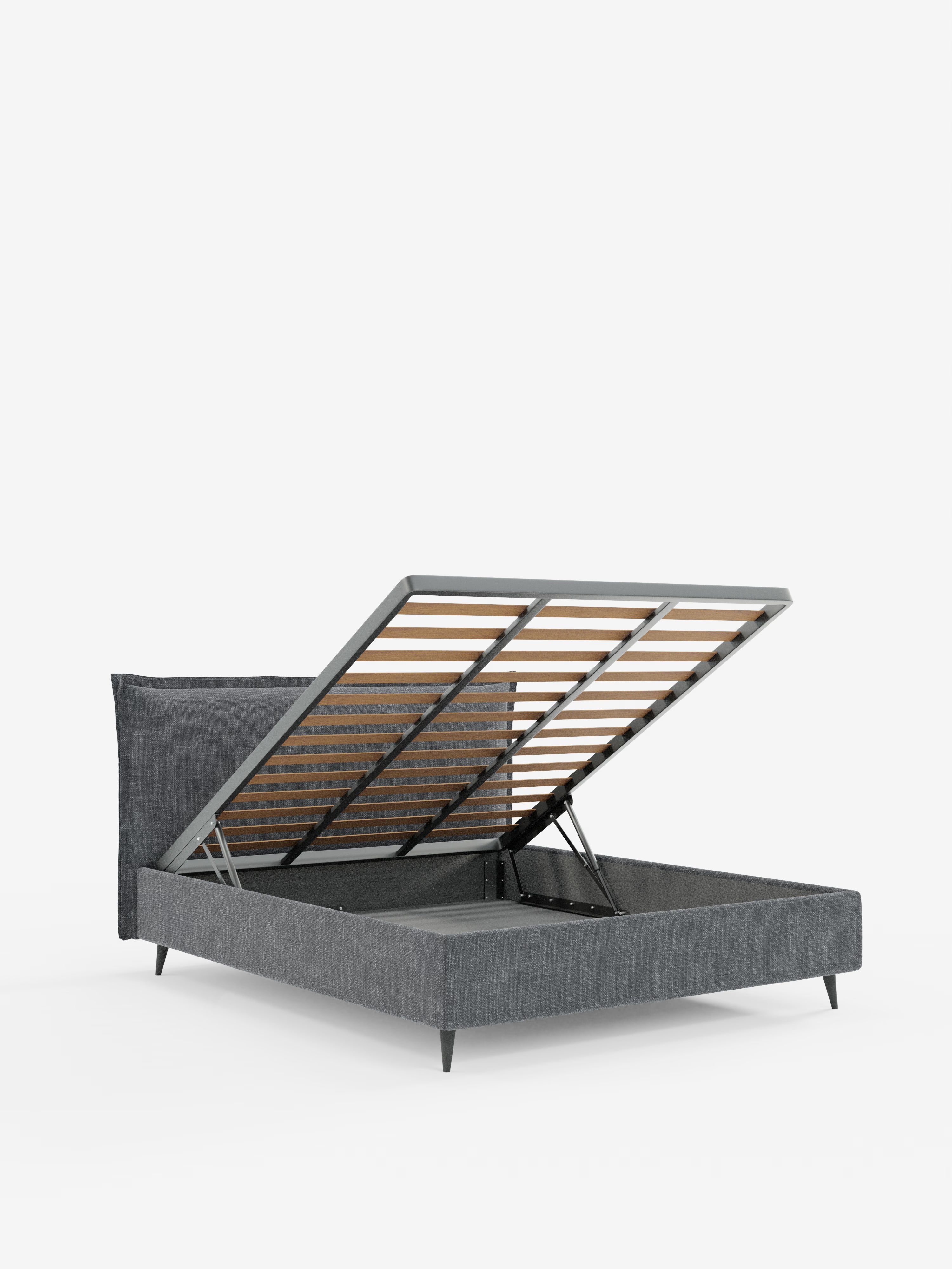 Hans Storage bed with minimal design in soft-touch flame fabric, waterproof