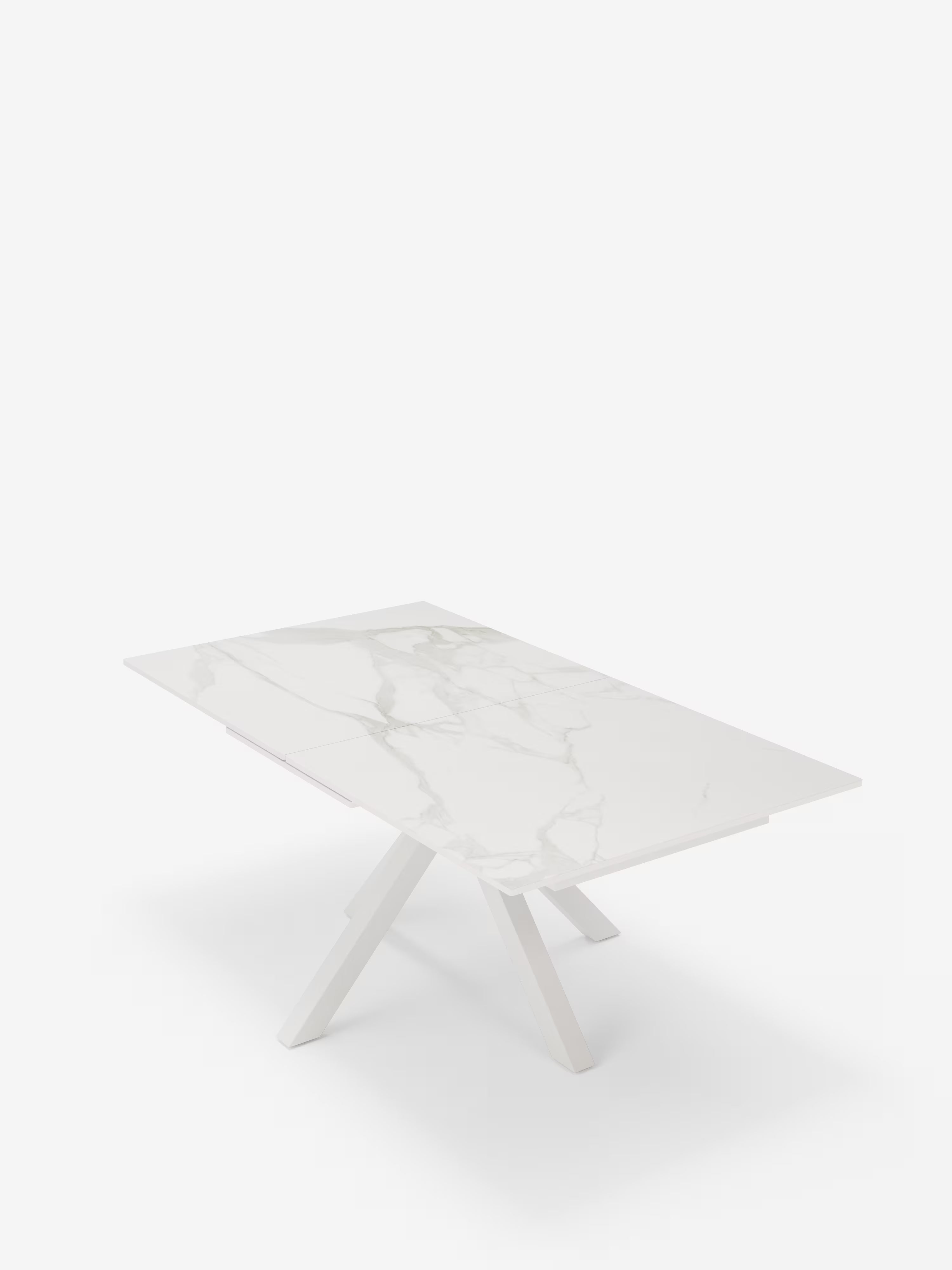 Hero Mesa extensible efecto mármol blanco – base de metal blanco 180 (240) x 100 cm