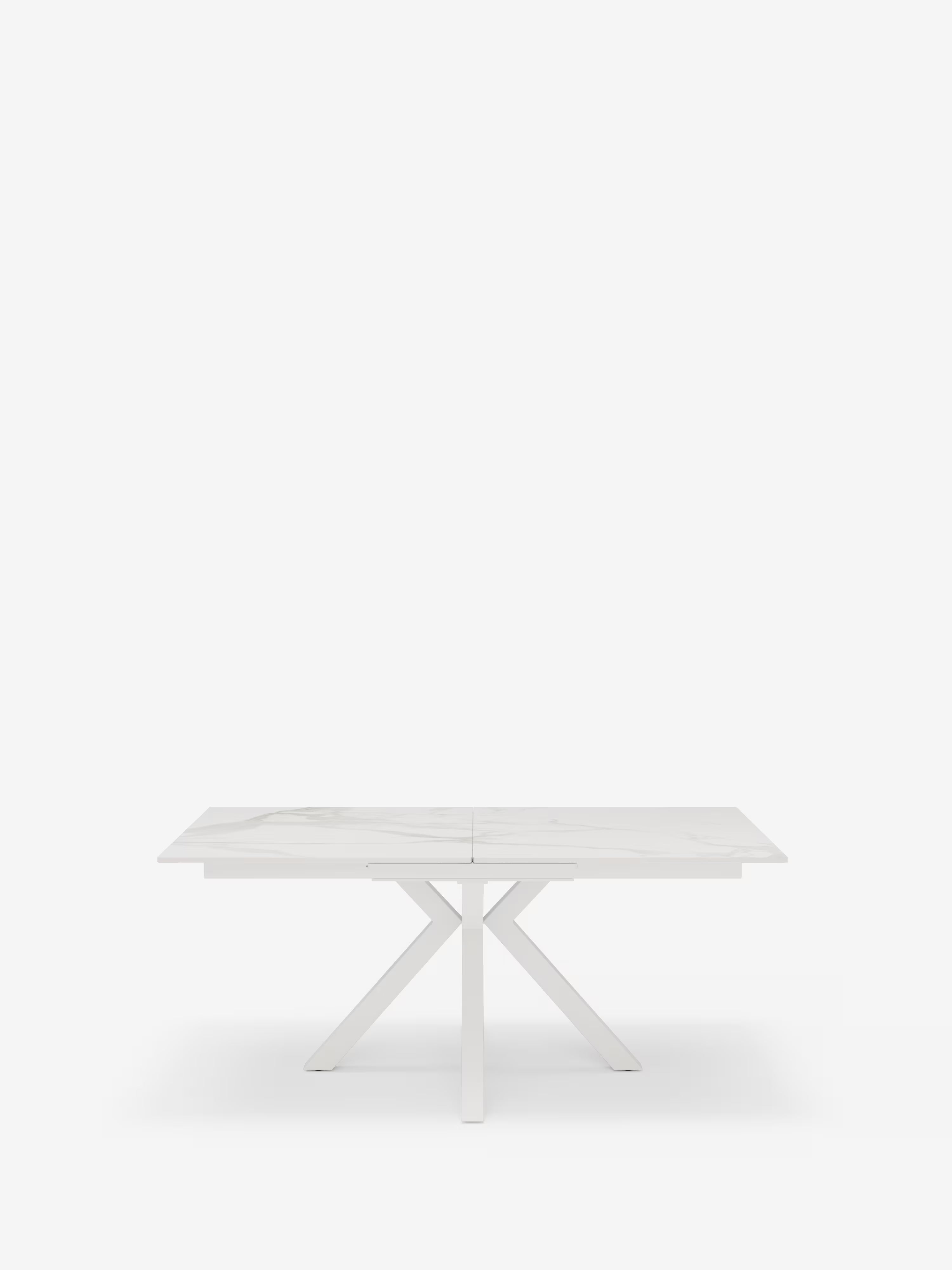 Hero Mesa extensible efecto mármol blanco – base de metal blanco 180 (240) x 100 cm