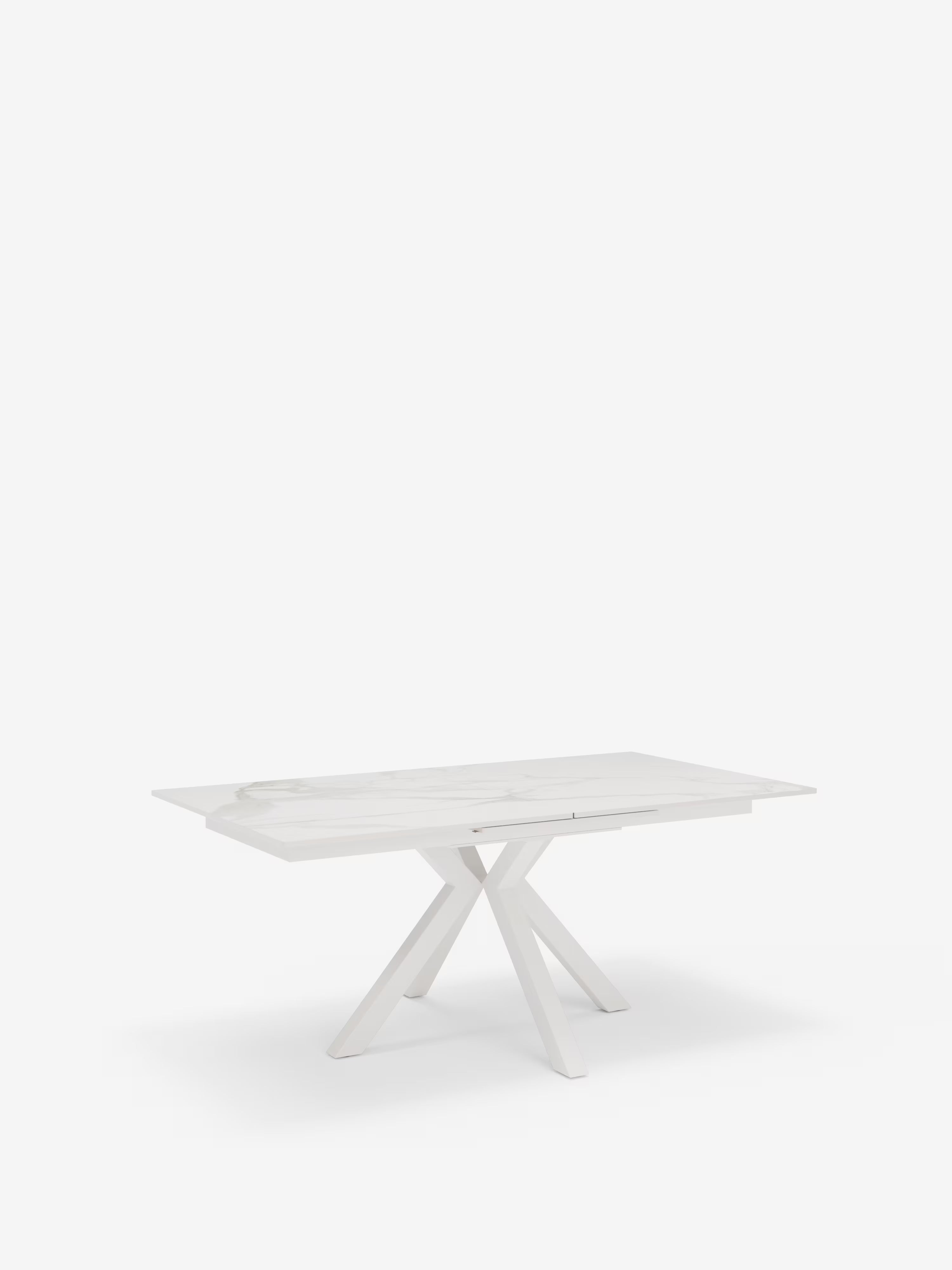 Hero Mesa extensible efecto mármol blanco – base de metal blanco 180 (240) x 100 cm