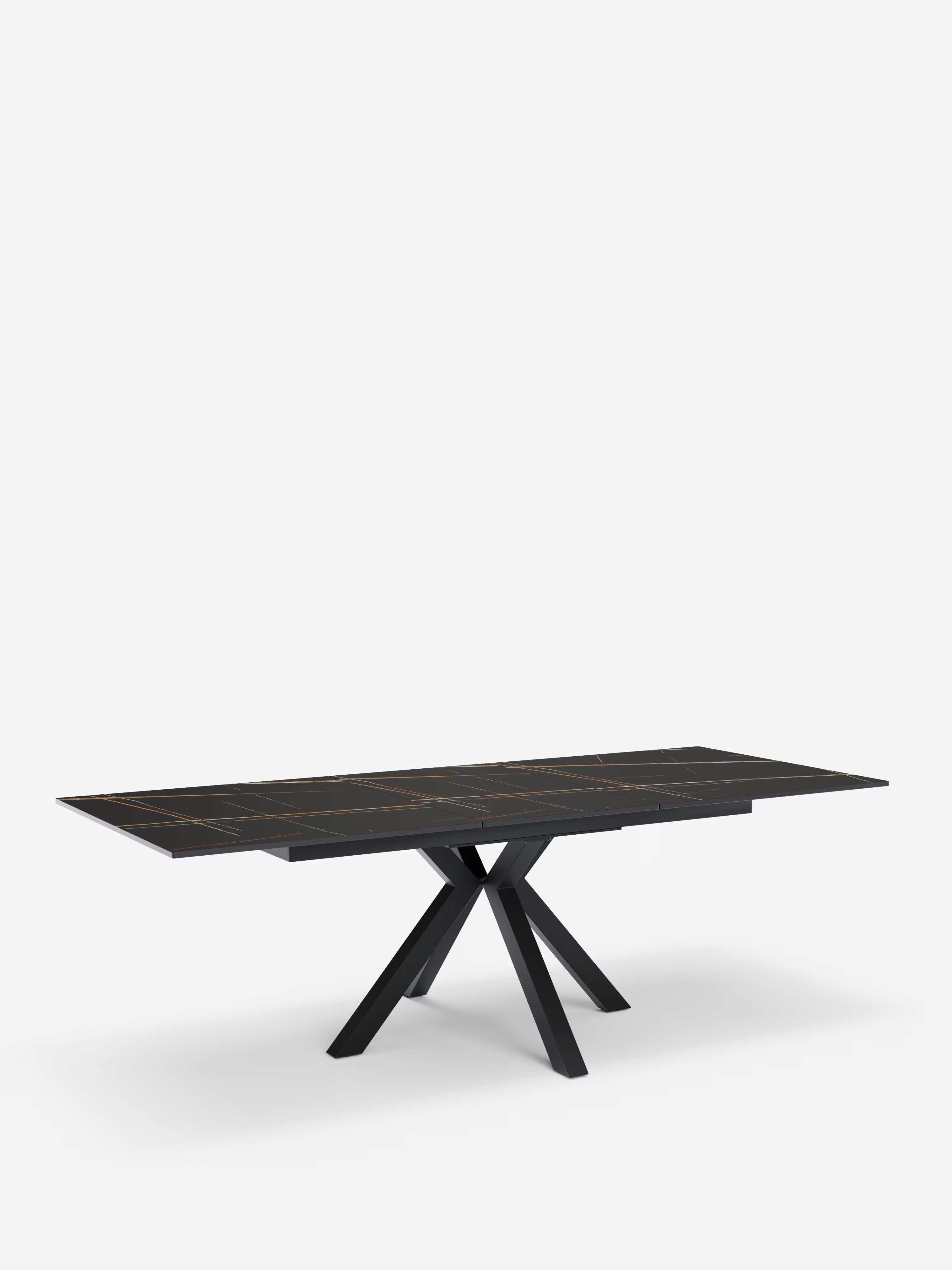 Hero Mesa extensible efecto mármol negro – base de metal negro 180 (240) x 100 cm