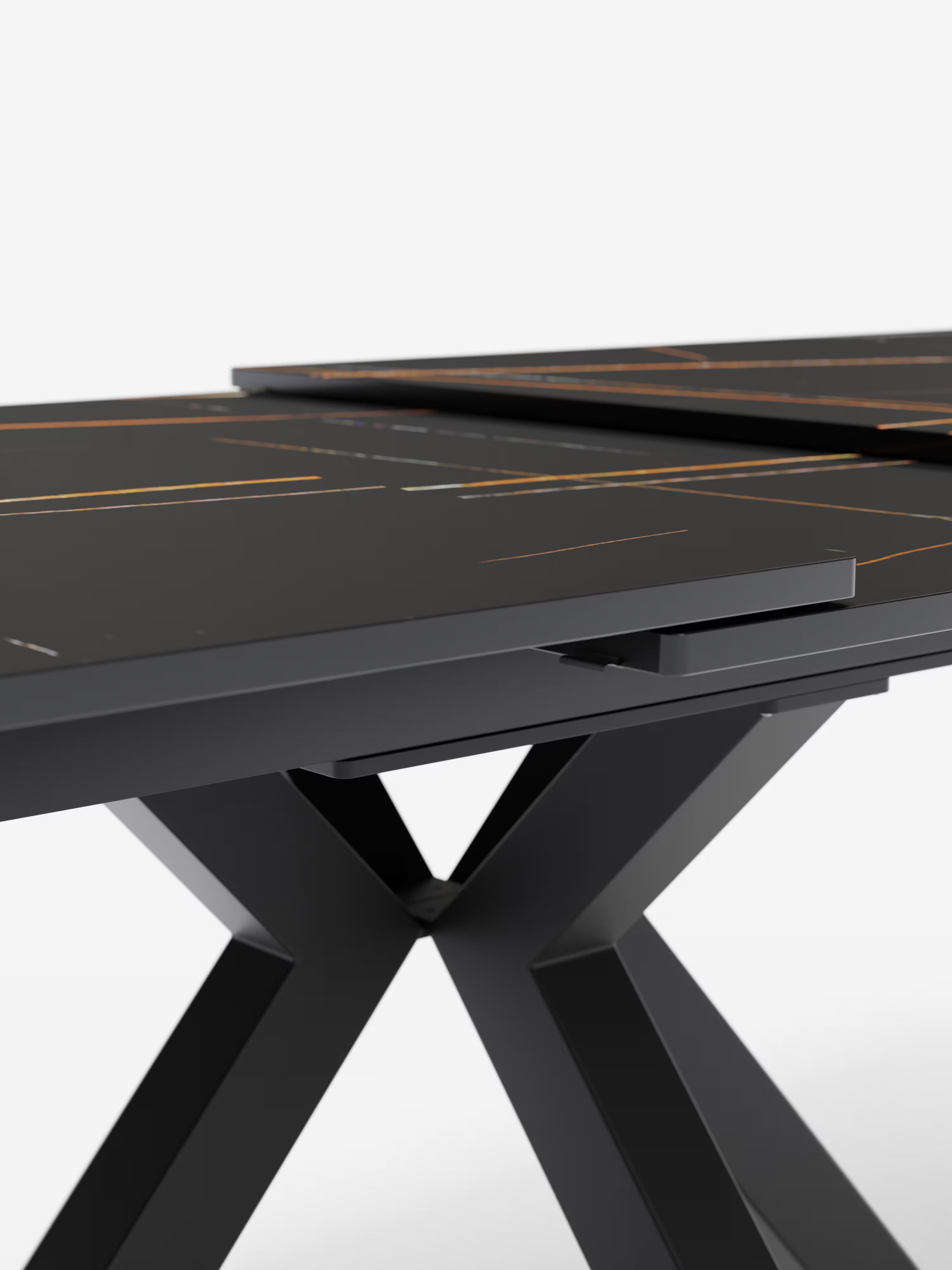 Hero Mesa extensible efecto mármol negro – base de metal negro 180 (240) x 100 cm