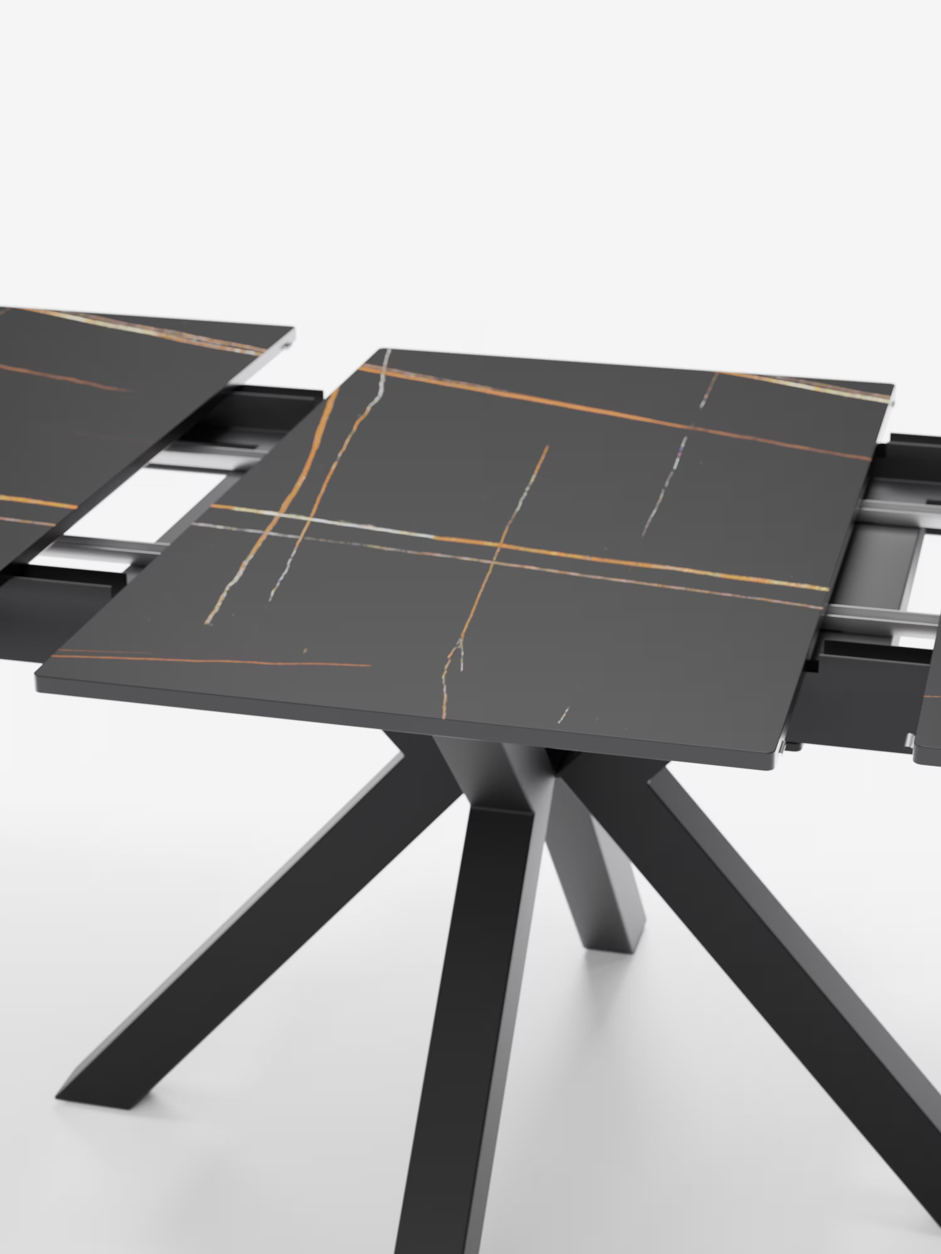 Hero Mesa extensible efecto mármol negro – base de metal negro 180 (240) x 100 cm