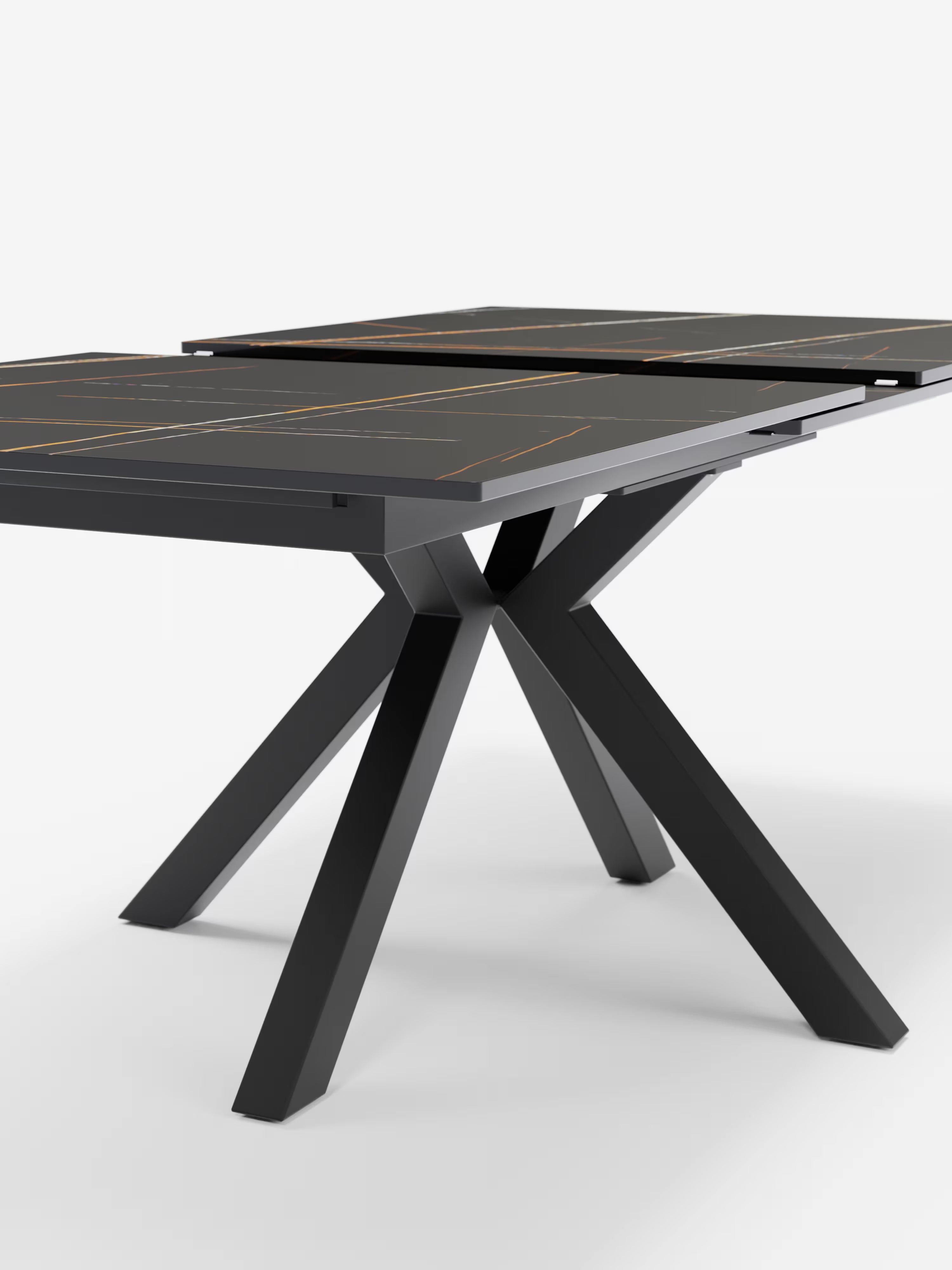 Hero Mesa extensible efecto mármol negro – base de metal negro 180 (240) x 100 cm