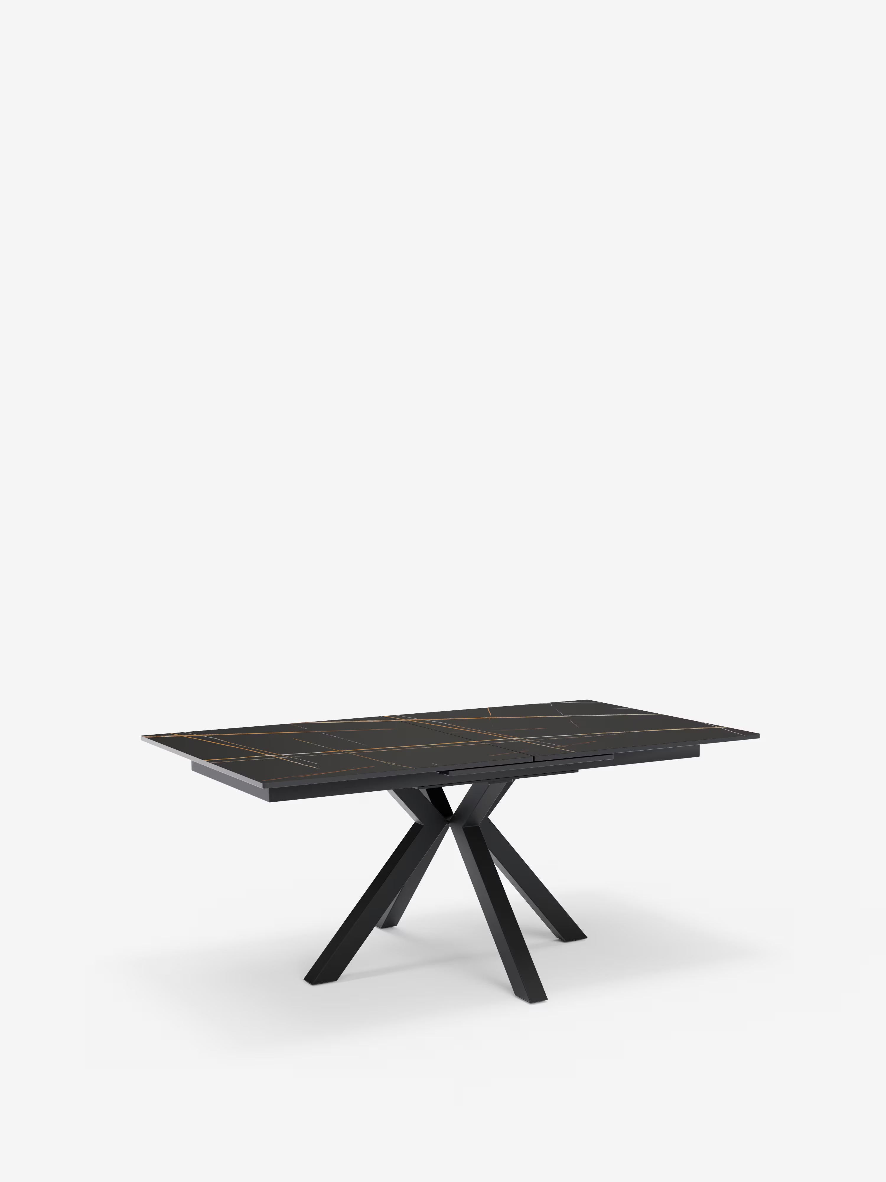 Hero Mesa extensible efecto mármol negro – base de metal negro 180 (240) x 100 cm