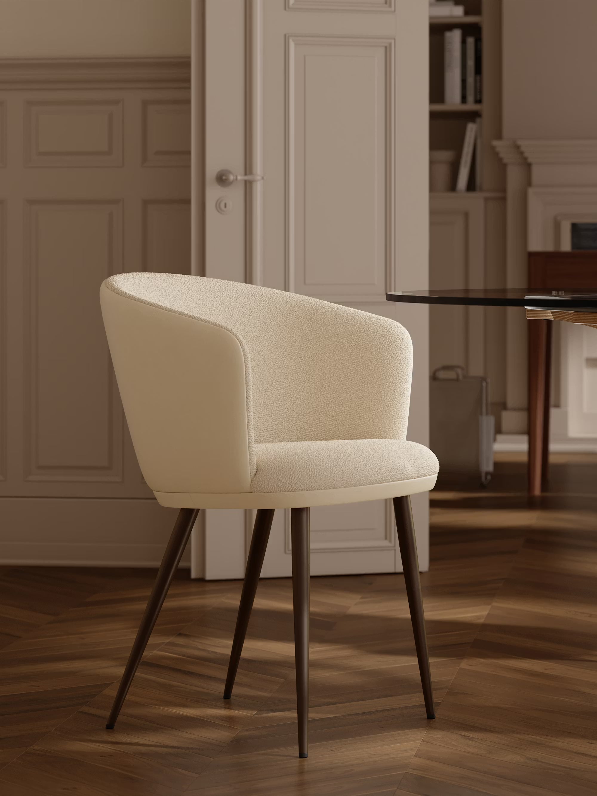 HEY Chaise avec accoudoirs en tissu bouclé et cuir synthétique avec pieds en métal