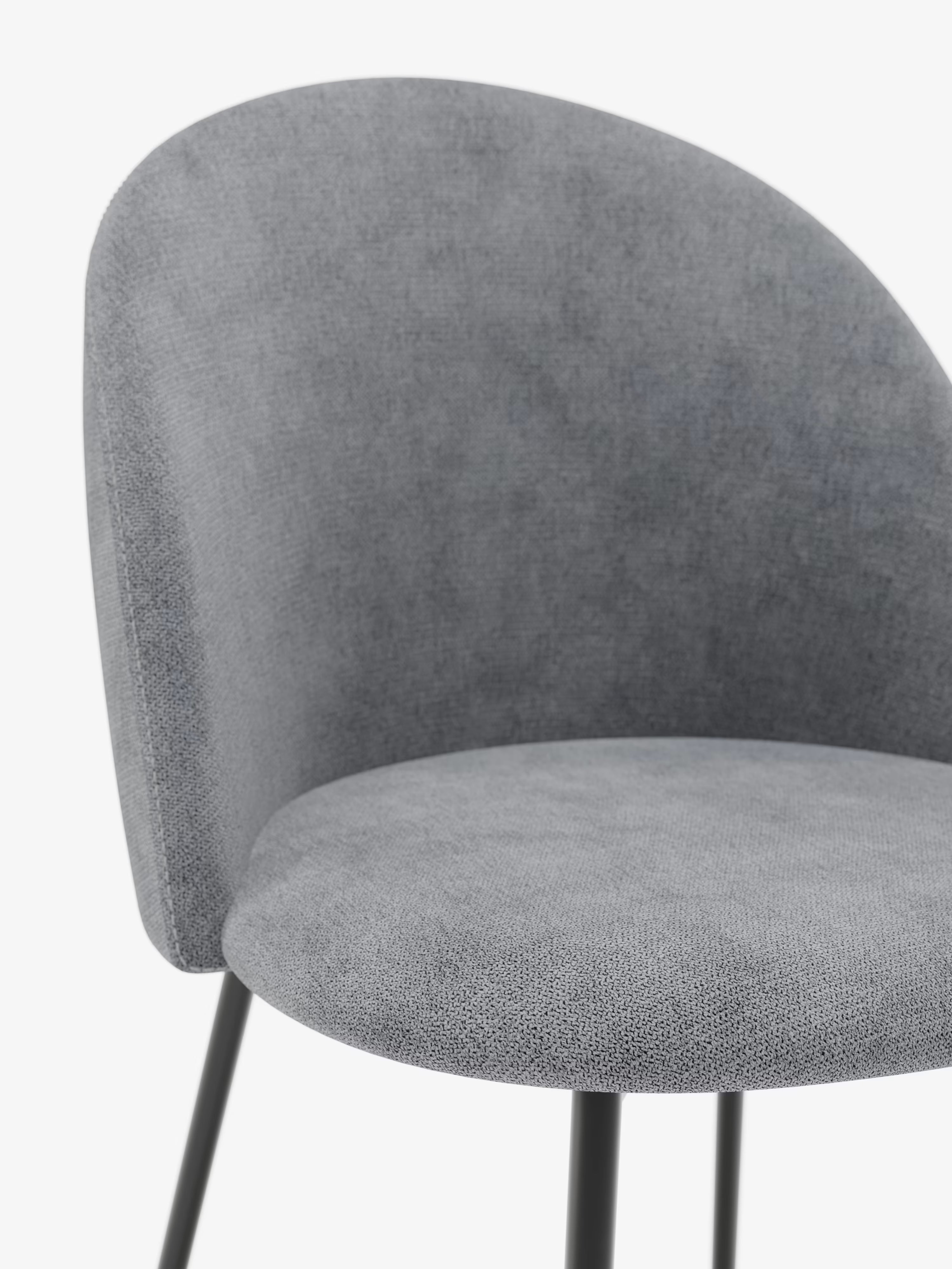 Karen Sessel aus grauer Chenille mit Beinen aus schwarz lackiertem Metall