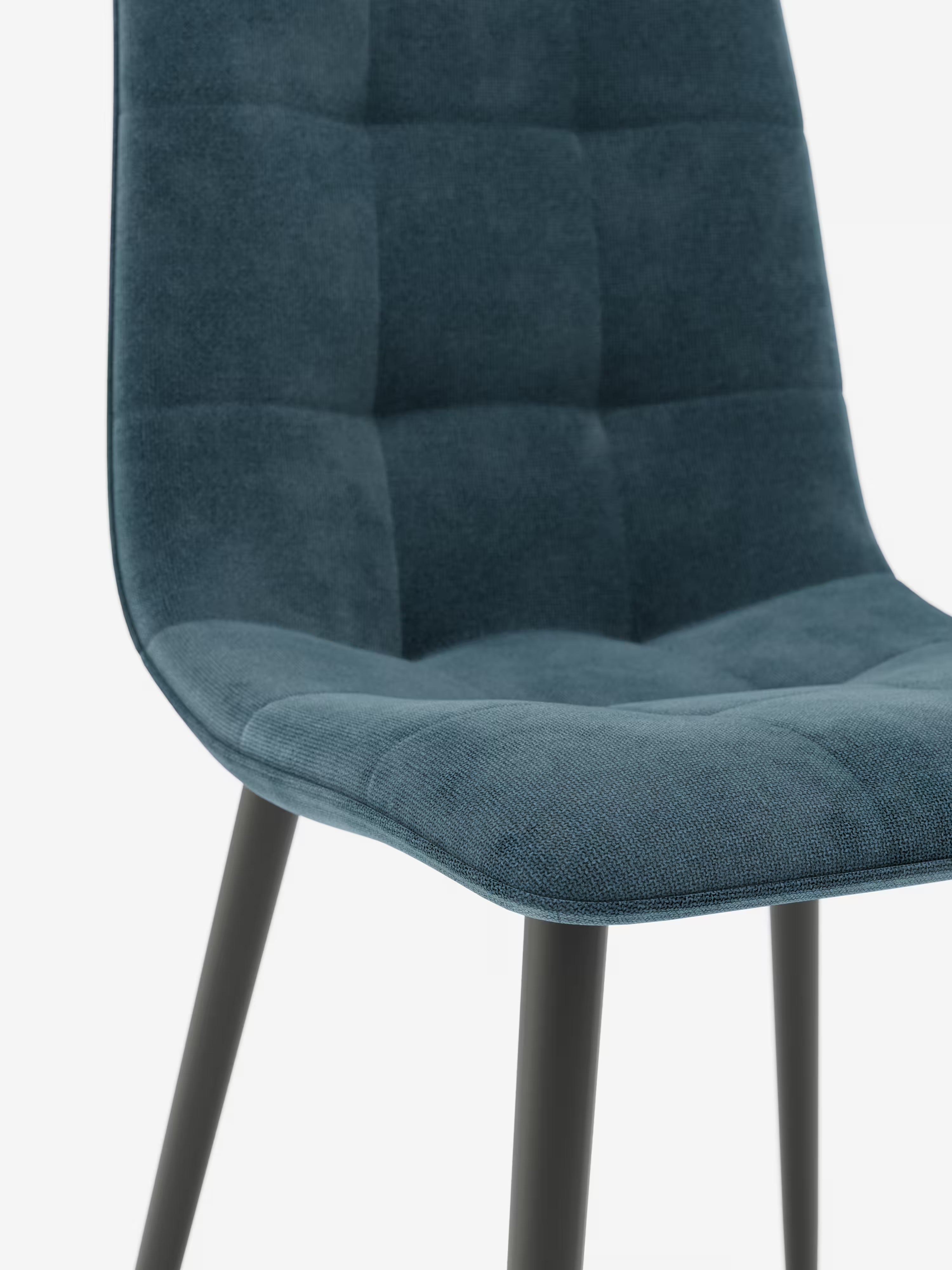 Katerine Stuhl aus Chenille in Blau mit Beinen aus lackiertem Schwarz