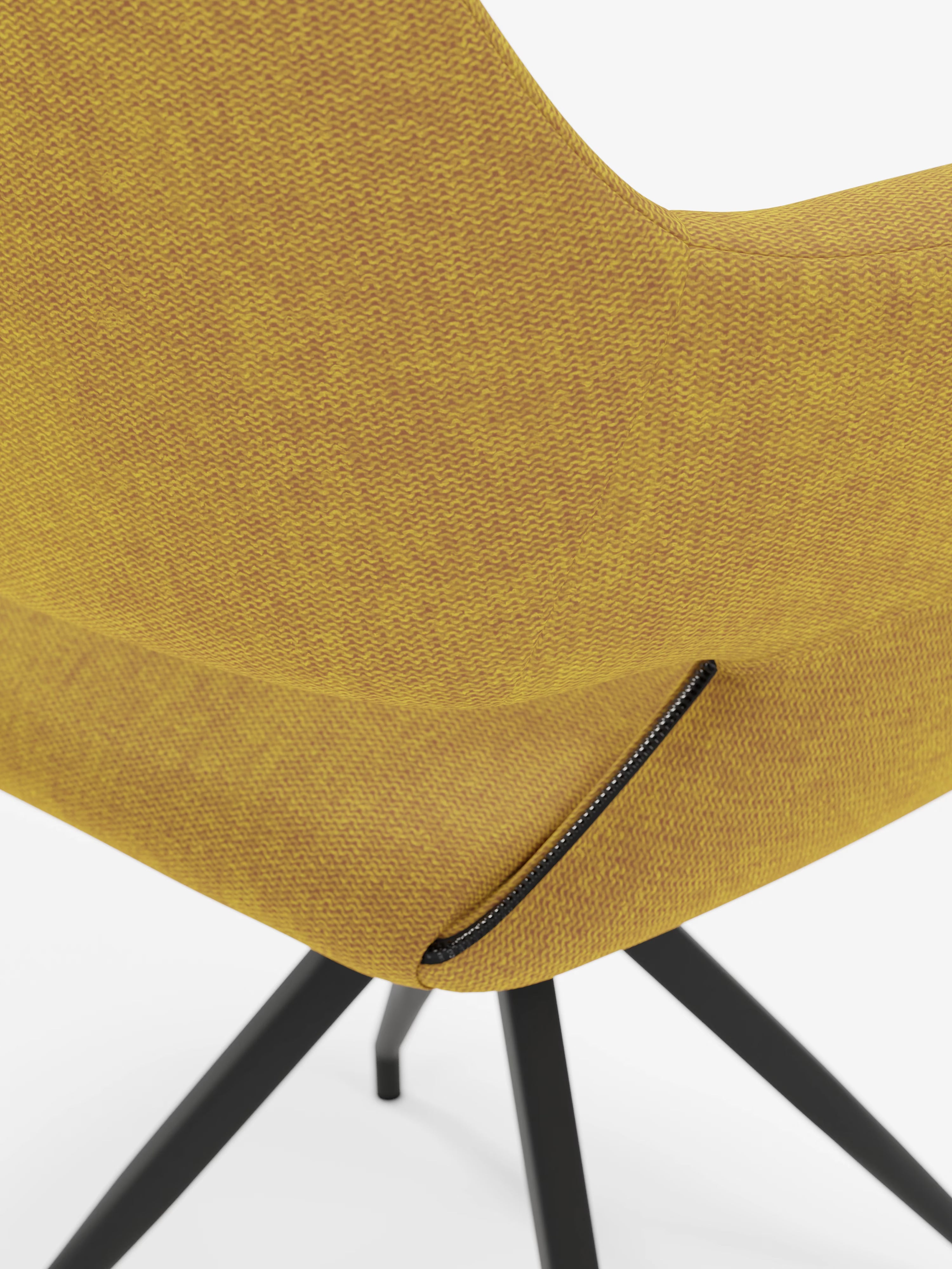 Chaise pivotante Kerry en tissu jaune avec base en métal – style rétro et confort contemporain