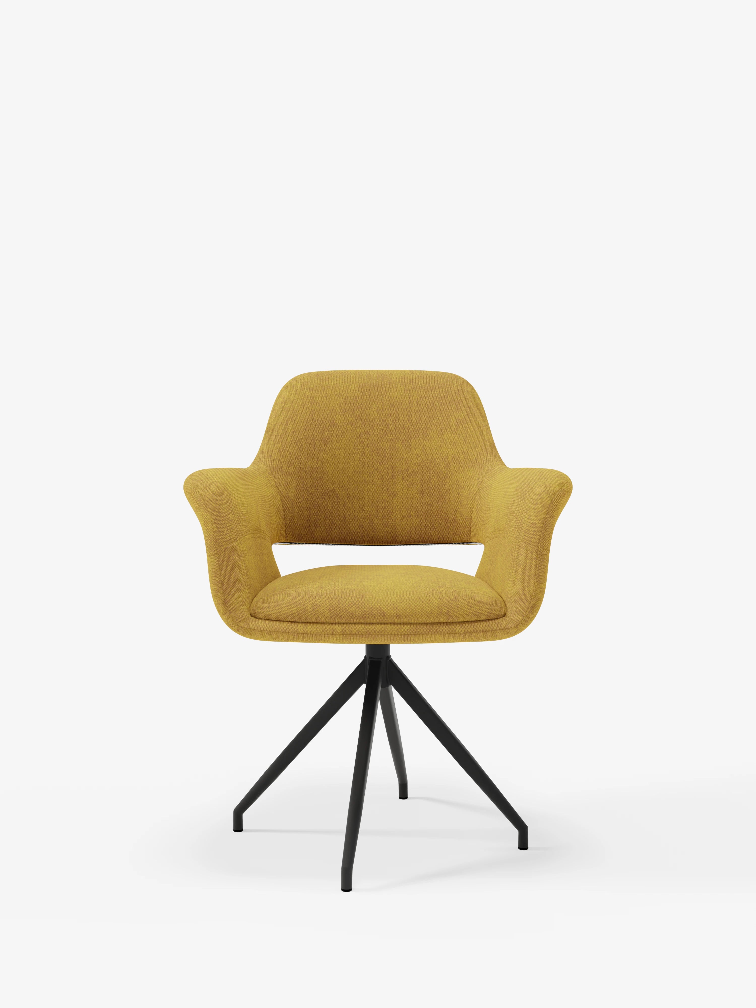 Chaise pivotante Kerry en tissu jaune avec base en métal – style rétro et confort contemporain
