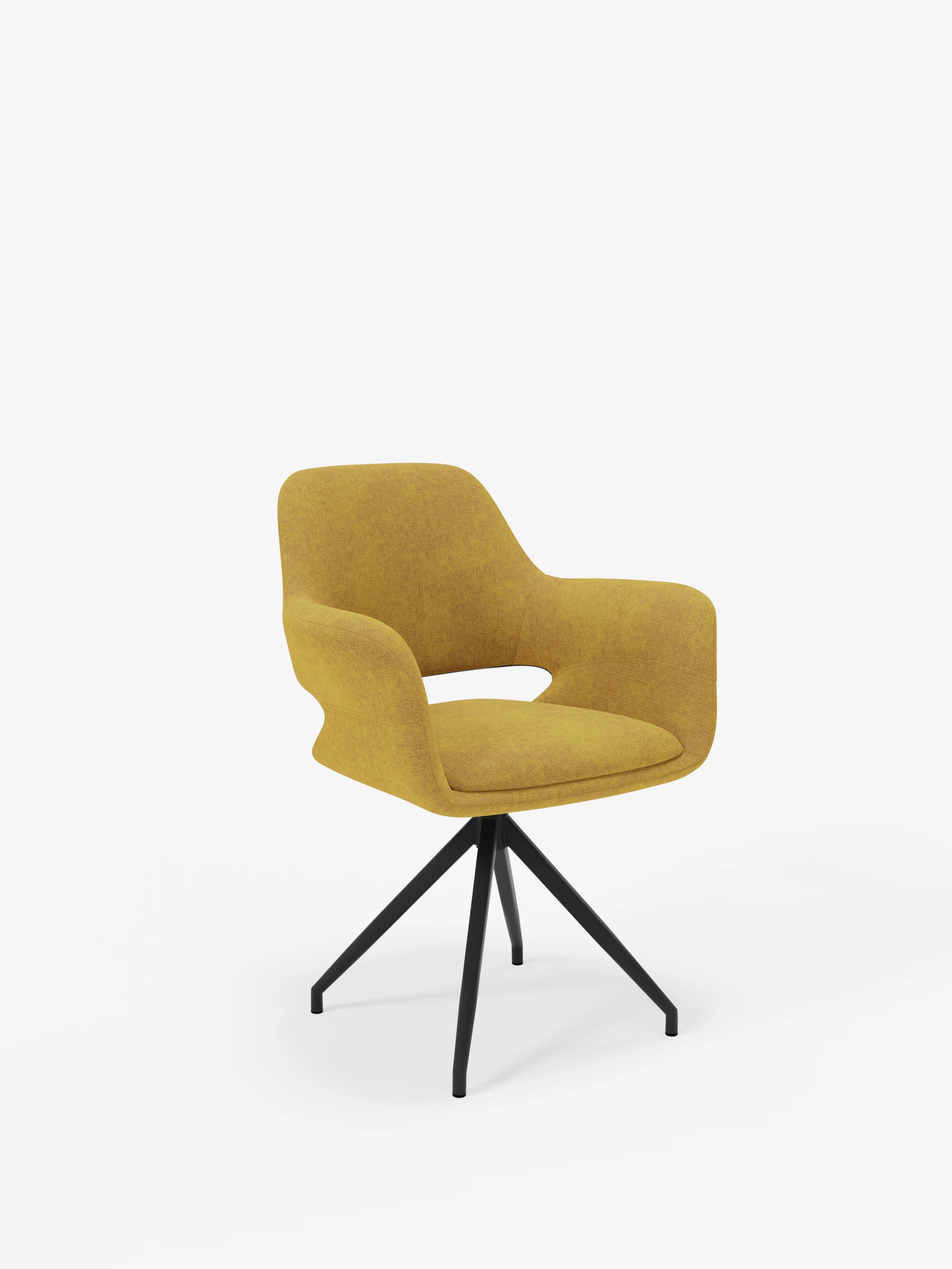 Chaise pivotante Kerry en tissu jaune avec base en métal – style rétro et confort contemporain