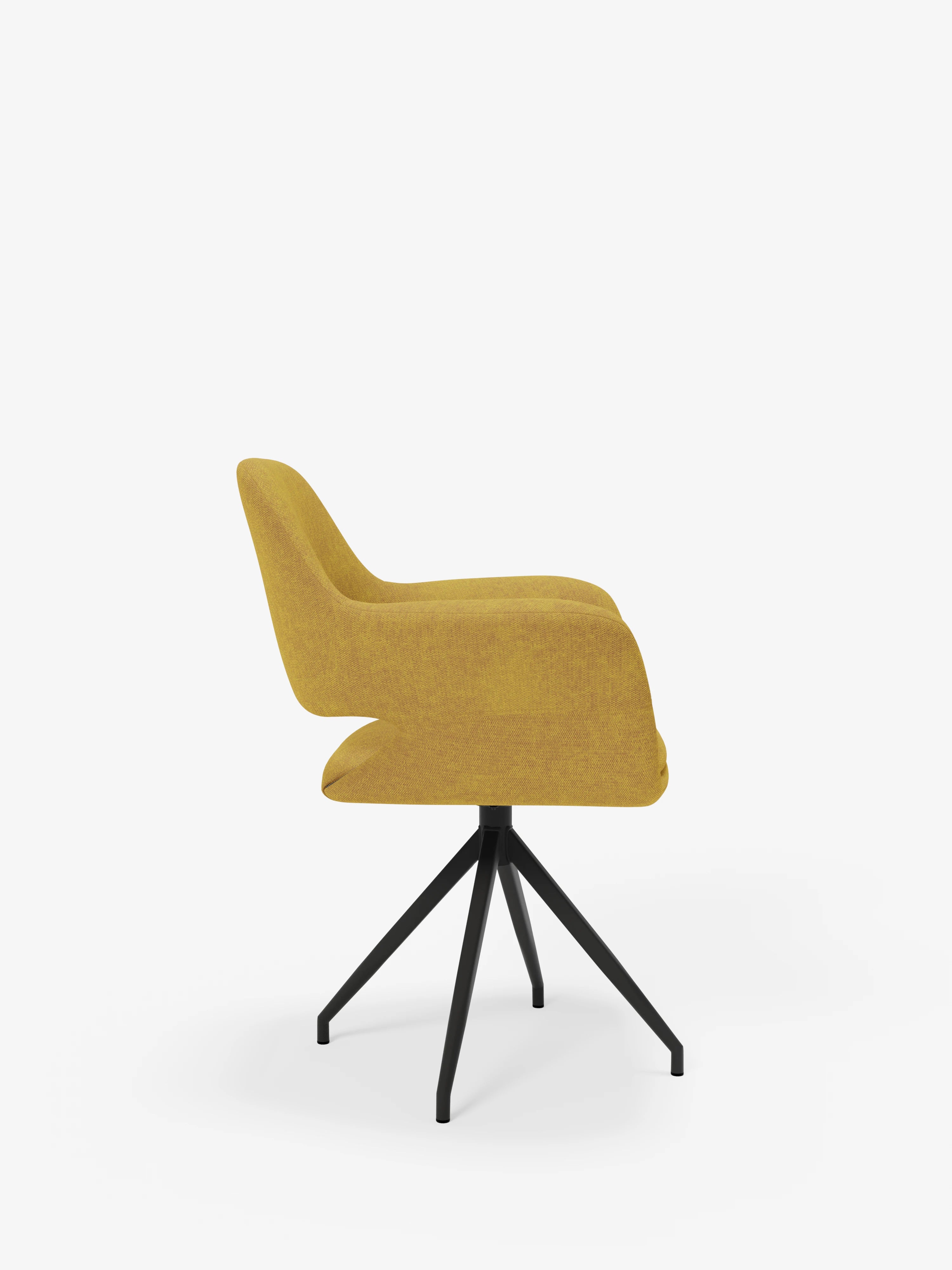 Chaise pivotante Kerry en tissu jaune avec base en métal – style rétro et confort contemporain
