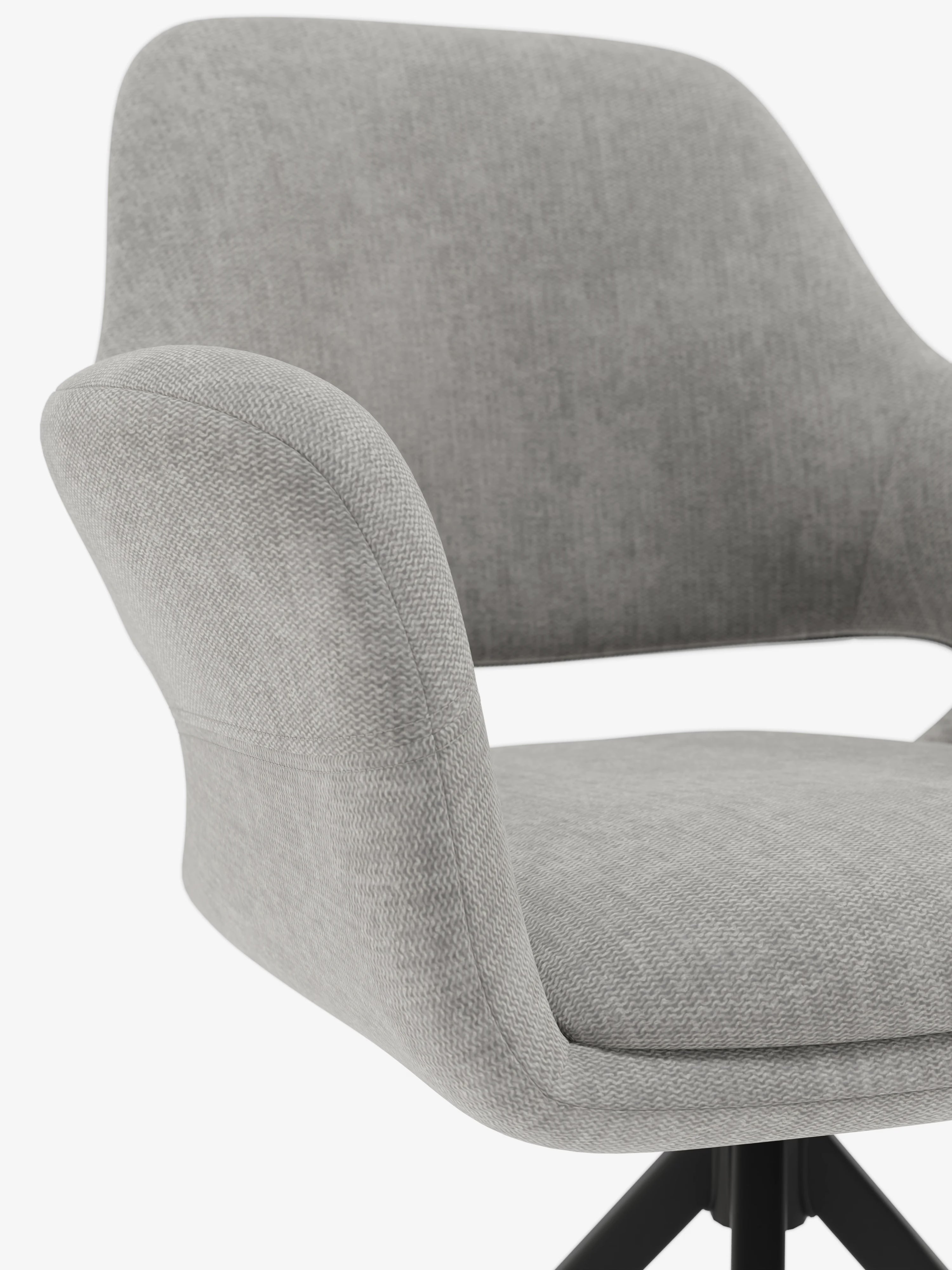 Chaise pivotante Kerry en tissu gris clair avec base en métal – style rétro et confort contemporain